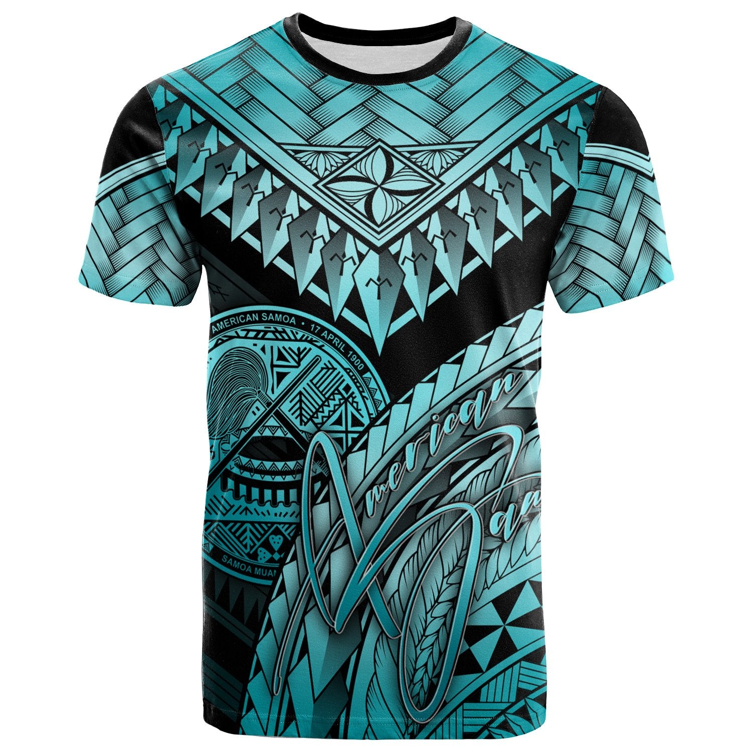 American Samoa T Shirt Turquoise Polynesian Necklace and Lauhala Unisex Turquoise - Polynesian Pride