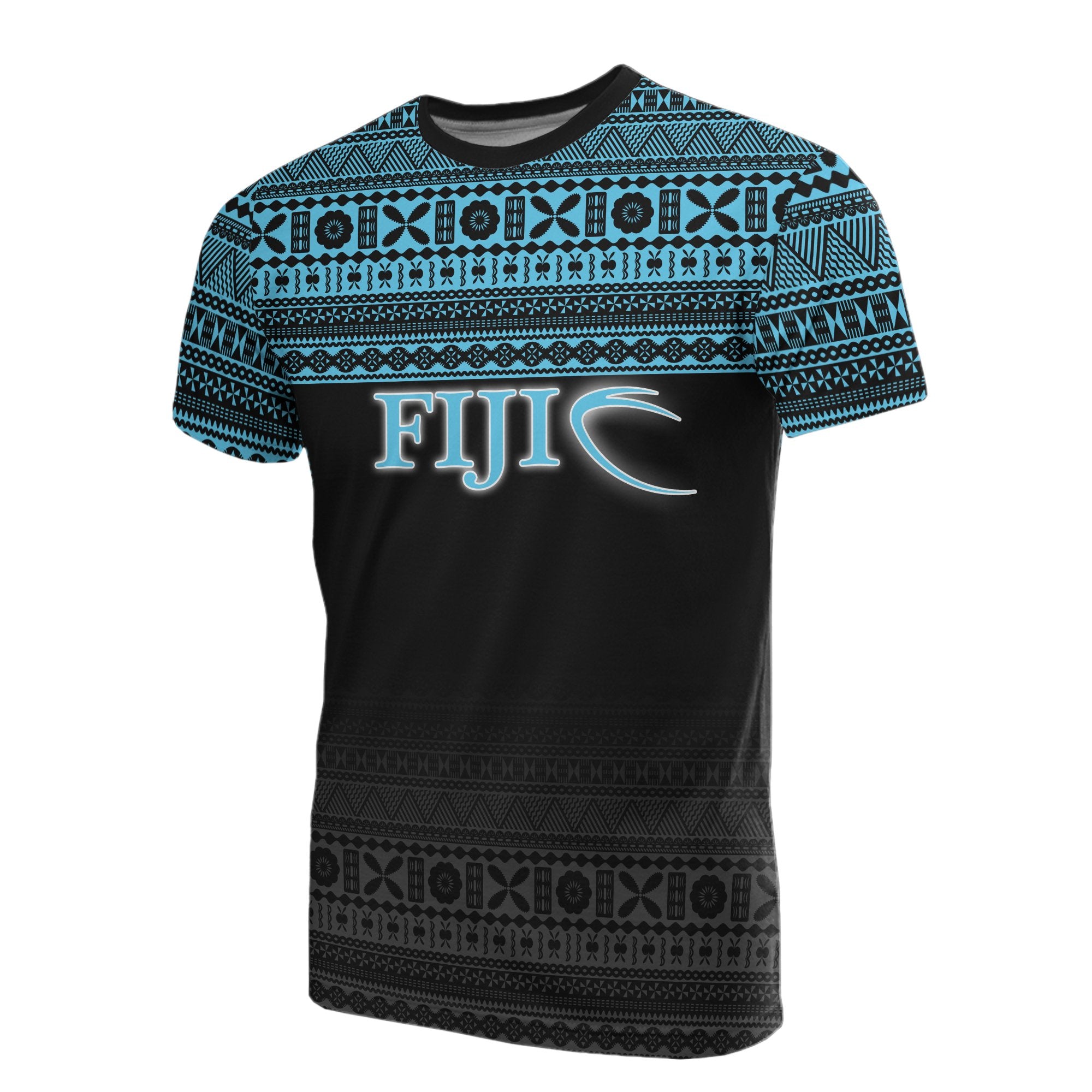 Fiji T Shirt Rugby Fijian Tapa Pattern Unisex Black - Polynesian Pride