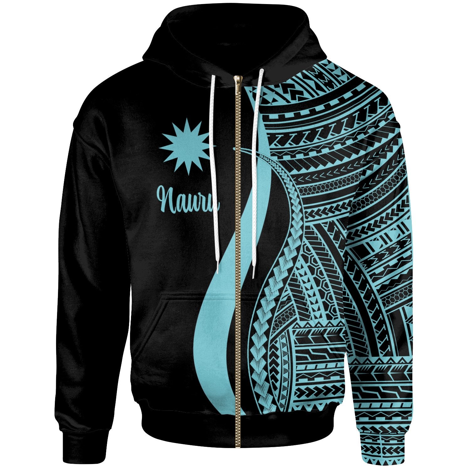 Nauru Zip up Hoodie Turquoise Tentacle Tribal Pattern Unisex Turquoise - Polynesian Pride