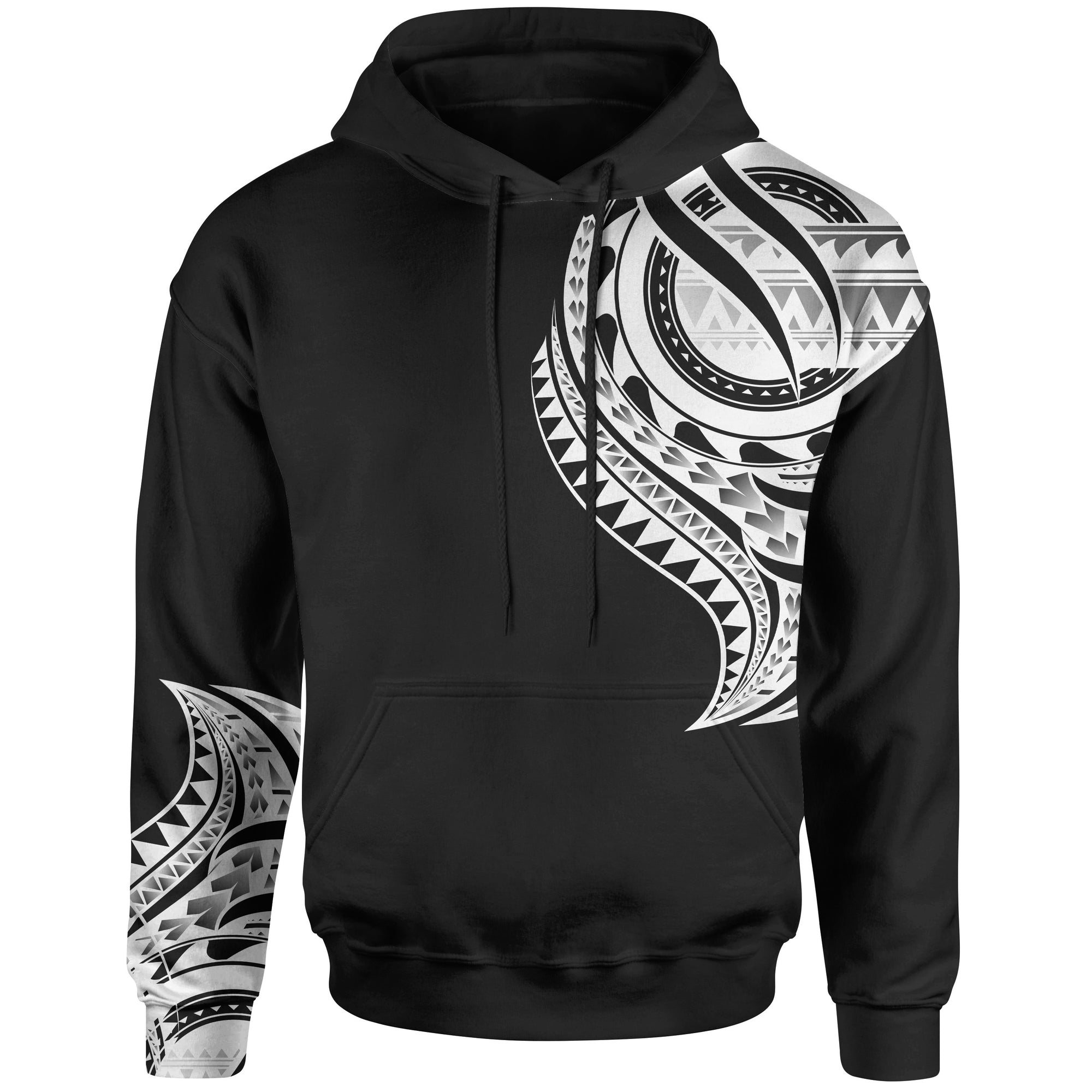 Yap State Zip Hoodie Yap State Tatau White Patterns With Coat of Arms Unisex Black - Polynesian Pride