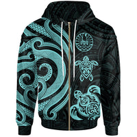 Tahiti Polynesian Zip up Hoodie Turquoise Tentacle Turtle Unisex Turquoise - Polynesian Pride