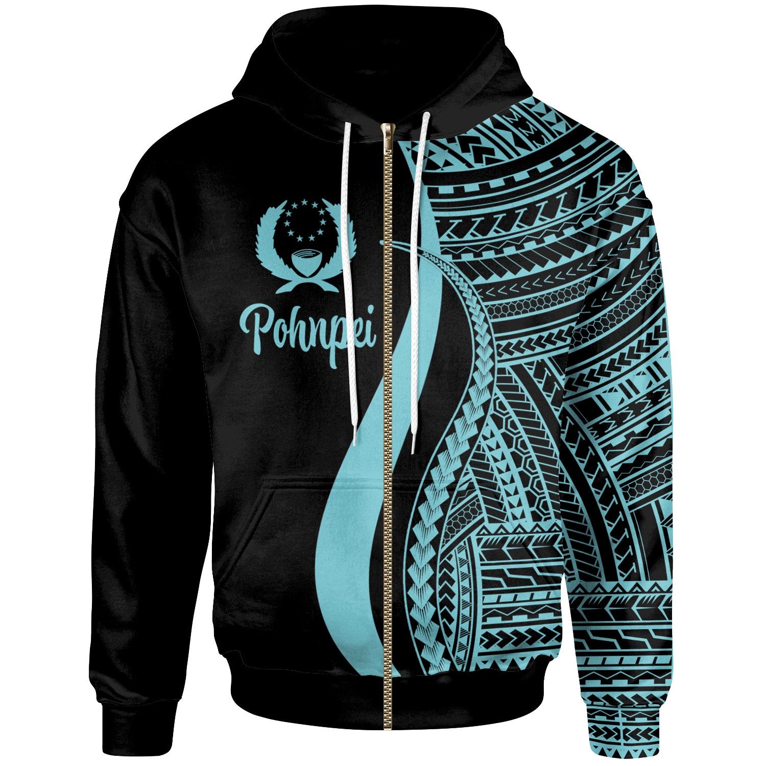 Pohnpei Zip up Hoodie Turquoise Tentacle Tribal Pattern Unisex Turquoise - Polynesian Pride