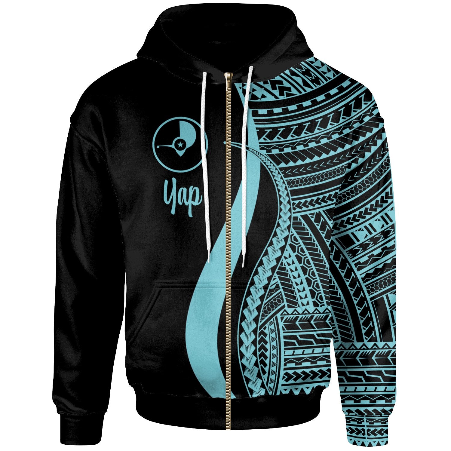 Yap Zip up Hoodie Turquoise Tentacle Tribal Pattern Unisex Turquoise - Polynesian Pride