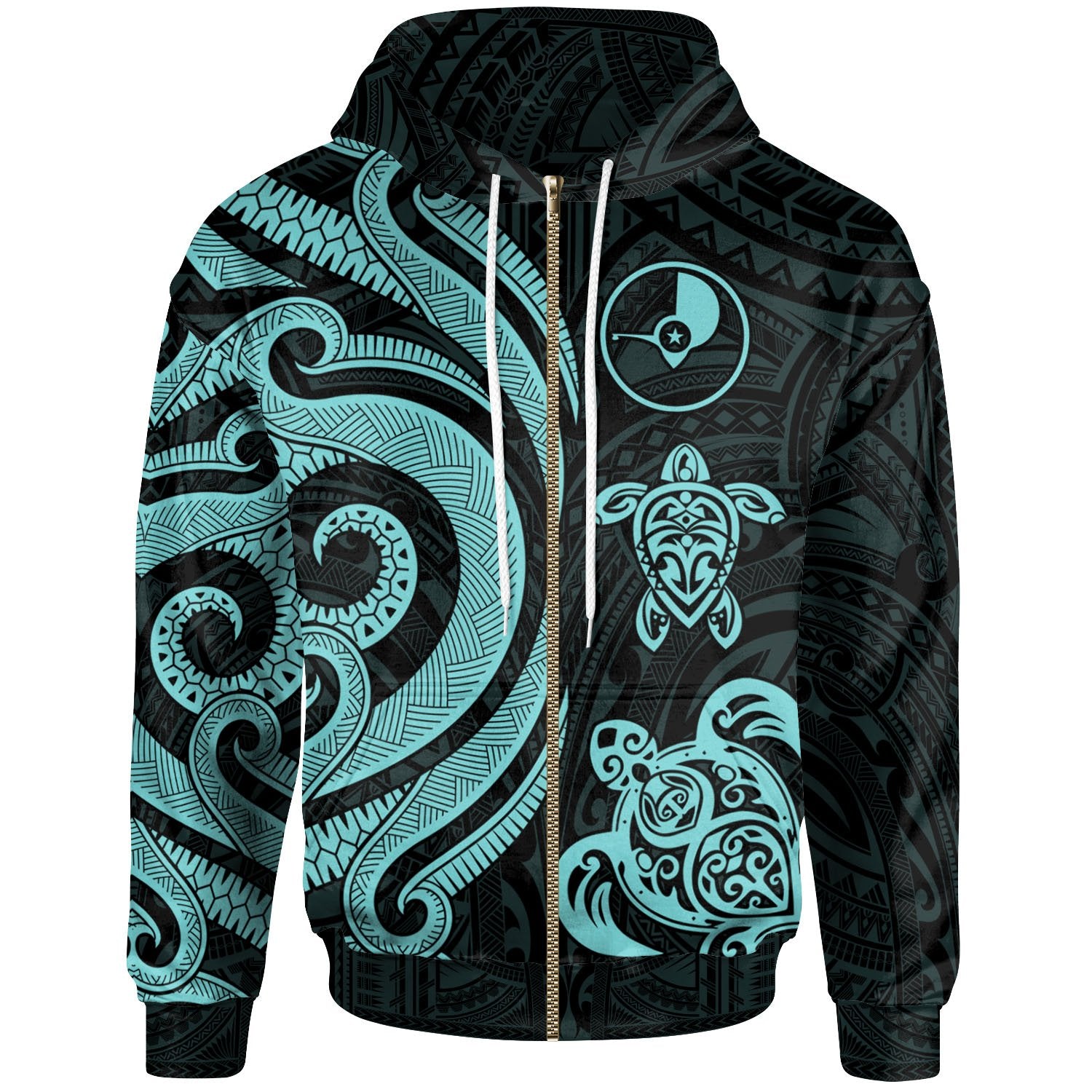 Yap Polynesian Zip up Hoodie Turquoise Tentacle Turtle Unisex Turquoise - Polynesian Pride