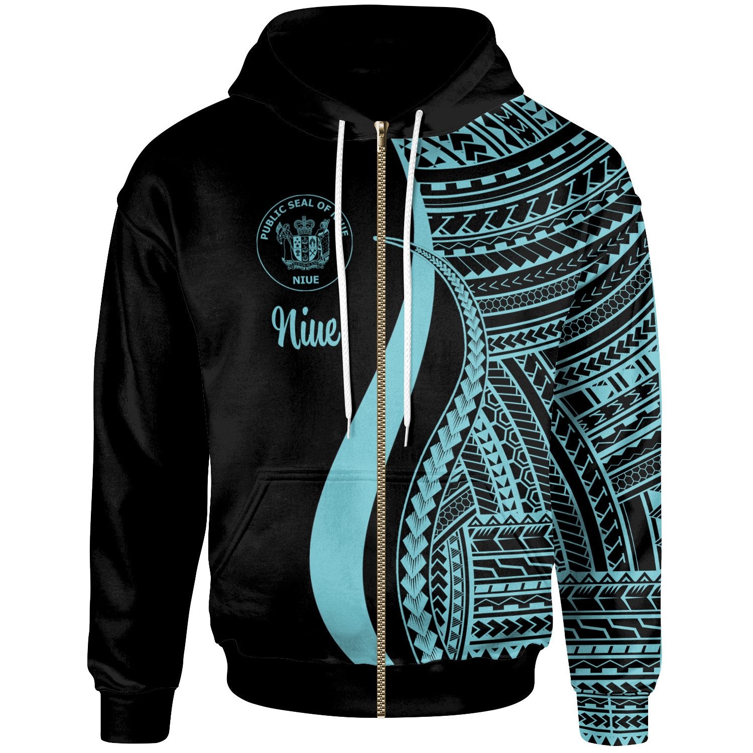 Niue Zip up Hoodie Turquoise Tentacle Tribal Pattern Unisex Turquoise - Polynesian Pride