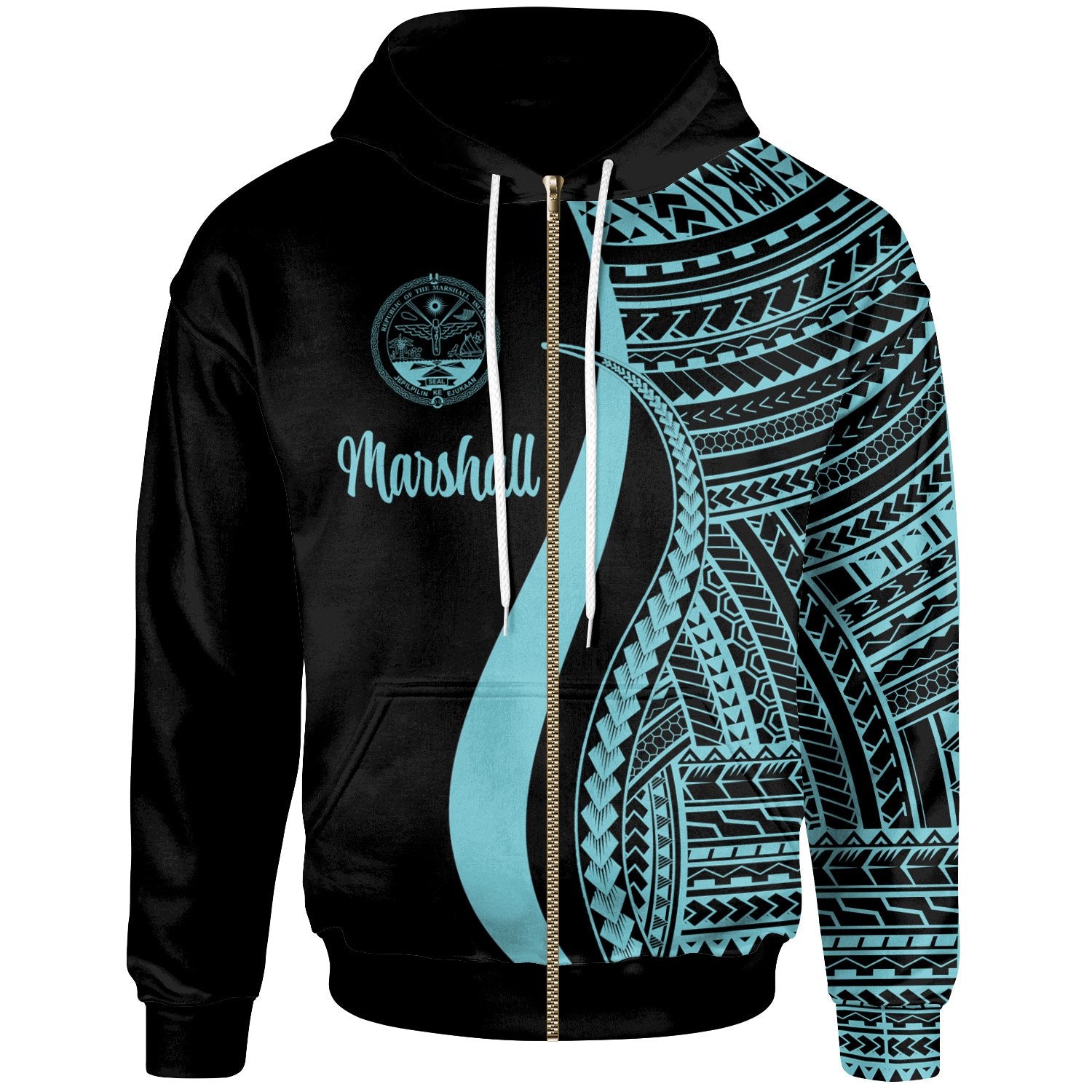 Marshall Islands Zip up Hoodie Turquoise Tentacle Tribal Pattern Crest Unisex Turquoise - Polynesian Pride