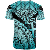 Fiji Custom T Shirt Turquoise Polynesian Necklace and Lauhala - Polynesian Pride