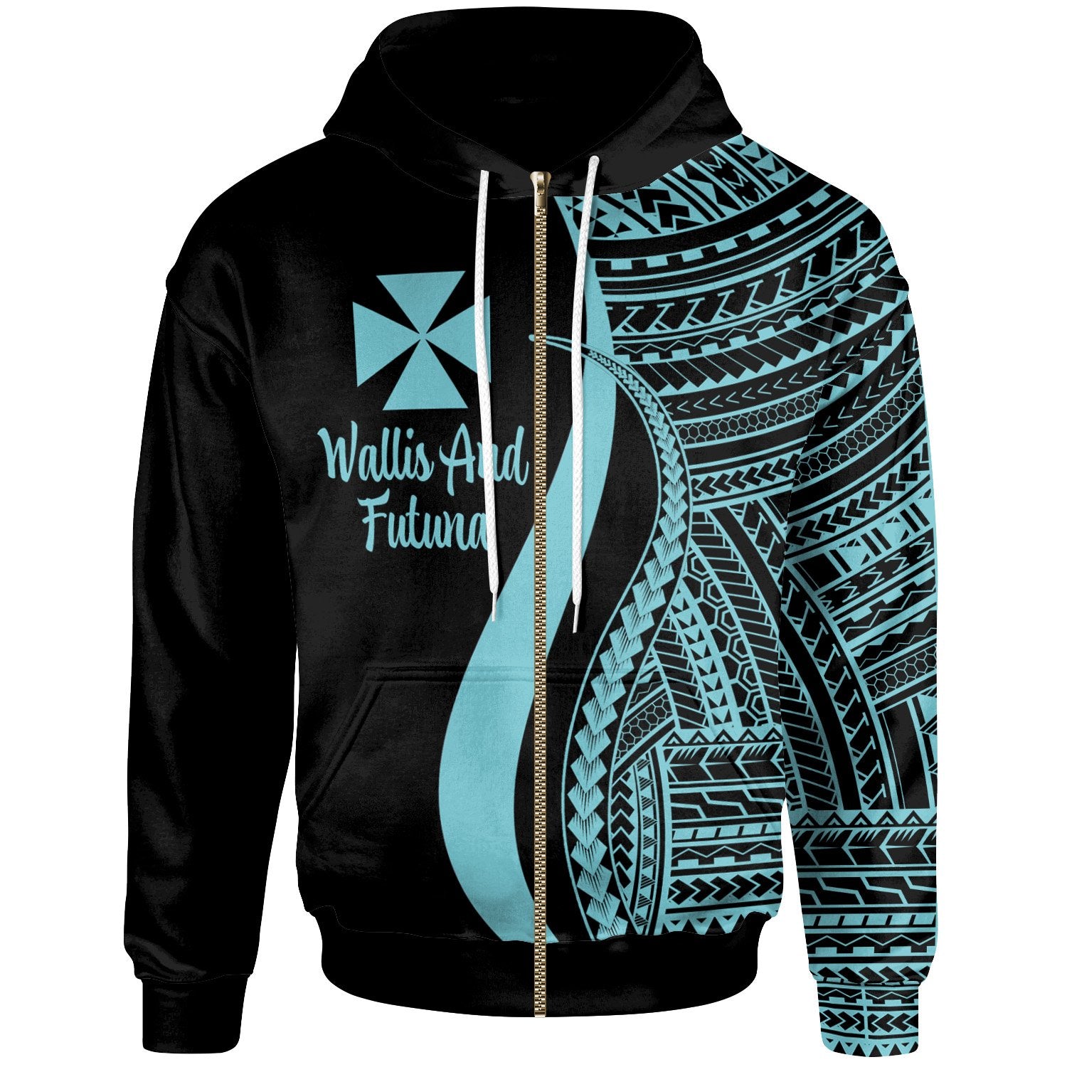 Wallis and Futuna Zip up Hoodie Turquoise Tentacle Tribal Pattern Unisex Turquoise - Polynesian Pride