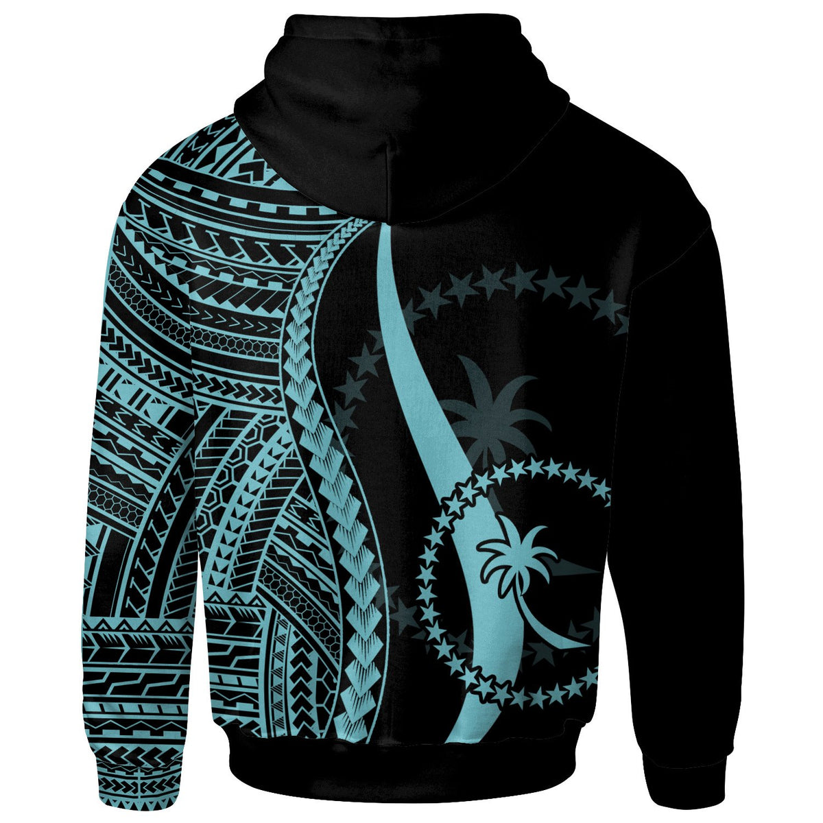 Chuuk Custom Hoodie Turquoise Tentacle Tribal Pattern - Polynesian Pride