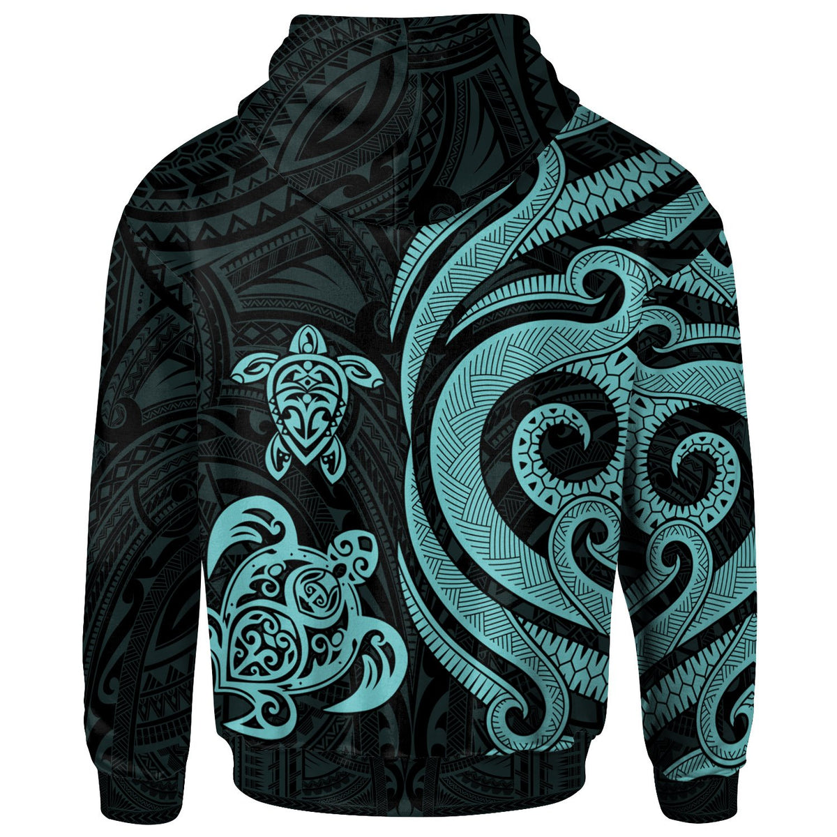 Tahiti Polynesian Hoodie Turquoise Tentacle Turtle - Polynesian Pride