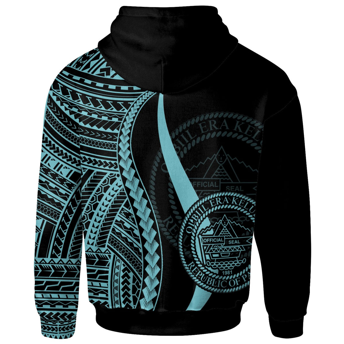 Palau Zip up Hoodie Turquosie Tentacle Tribal Pattern - Polynesian Pride