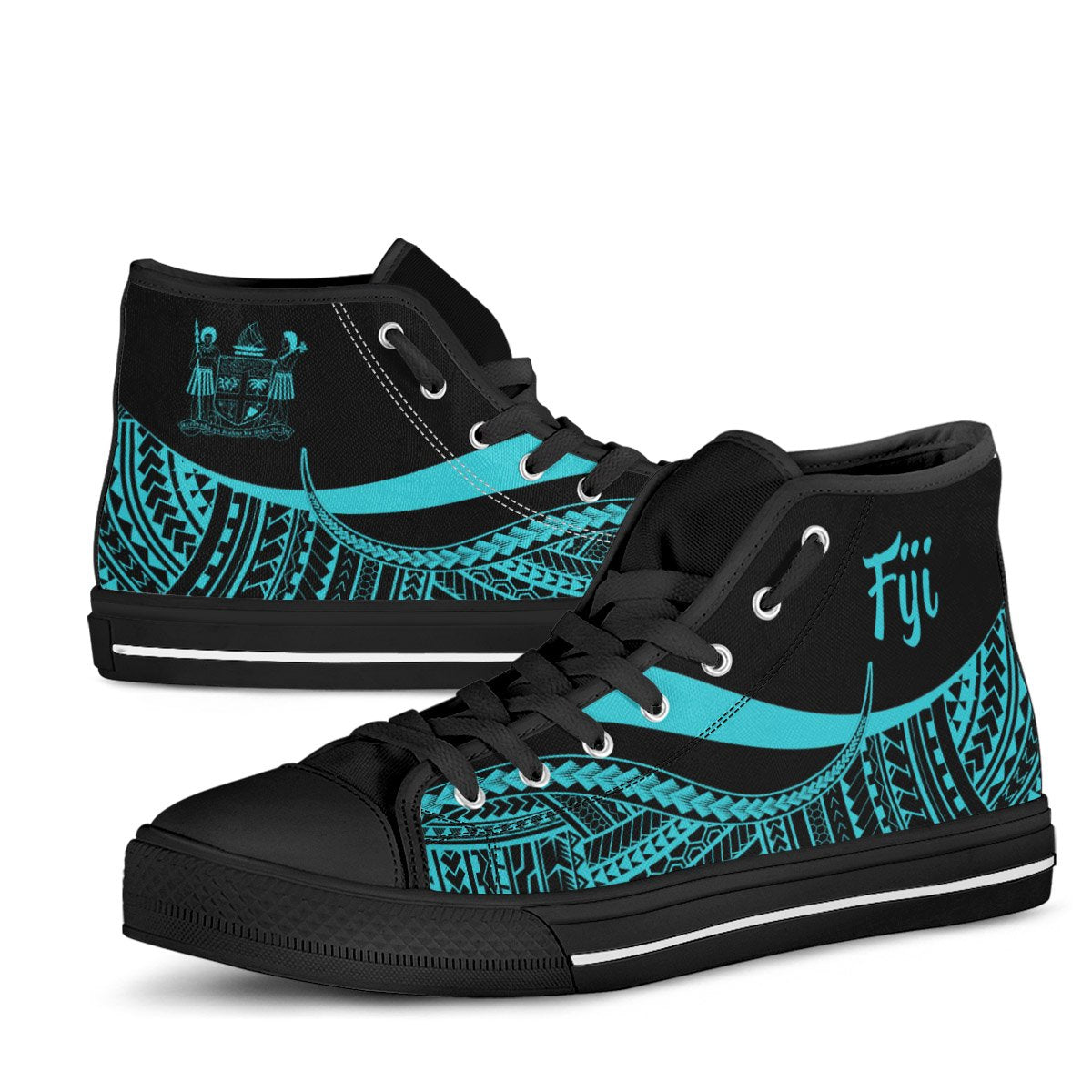 Fiji High Top Shoes Turquoise - Polynesian Tentacle Tribal Pattern Crest - Polynesian Pride