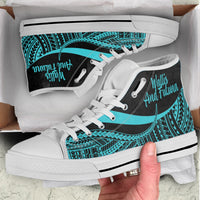 Wallis And Futuna High Top Shoes Turquoise - Polynesian Tentacle Tribal Pattern - Polynesian Pride