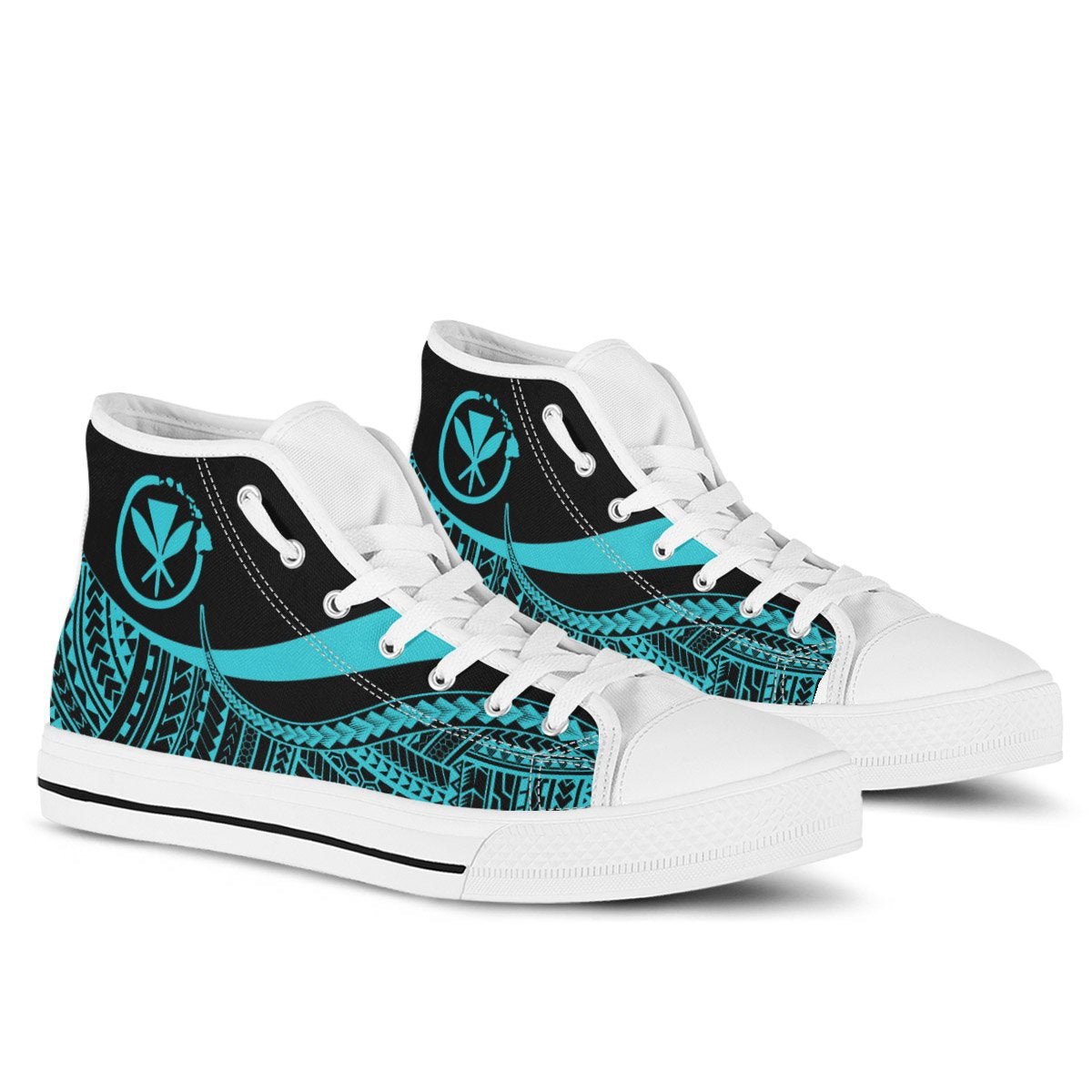 Hawaii High Top Shoes Turquoise - Polynesian Tentacle Tribal Pattern Unisex White - Polynesian Pride