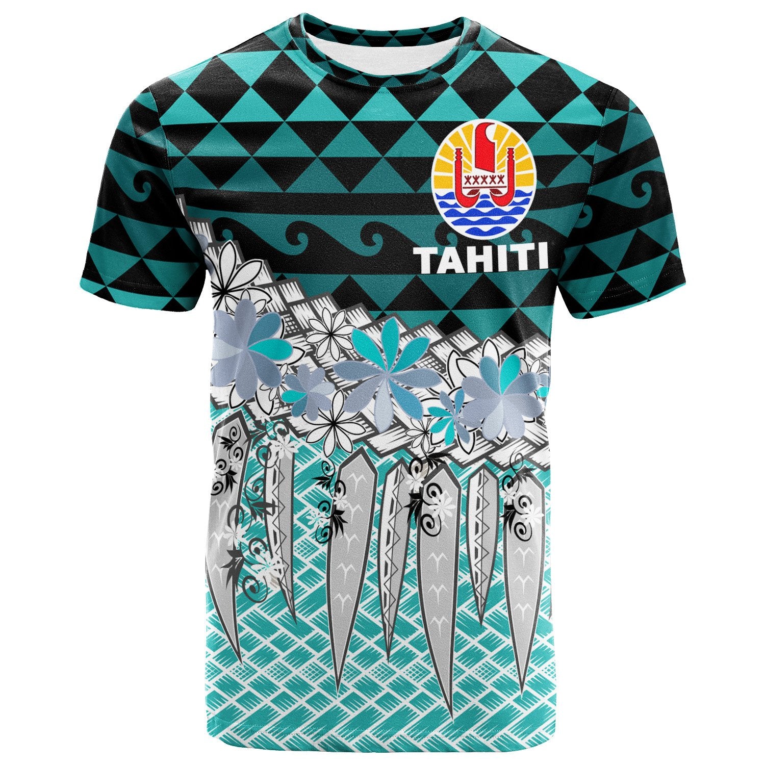 Tahiti T Shirt Coconut Leaves Weave Pattern Blue Unisex Blue - Polynesian Pride