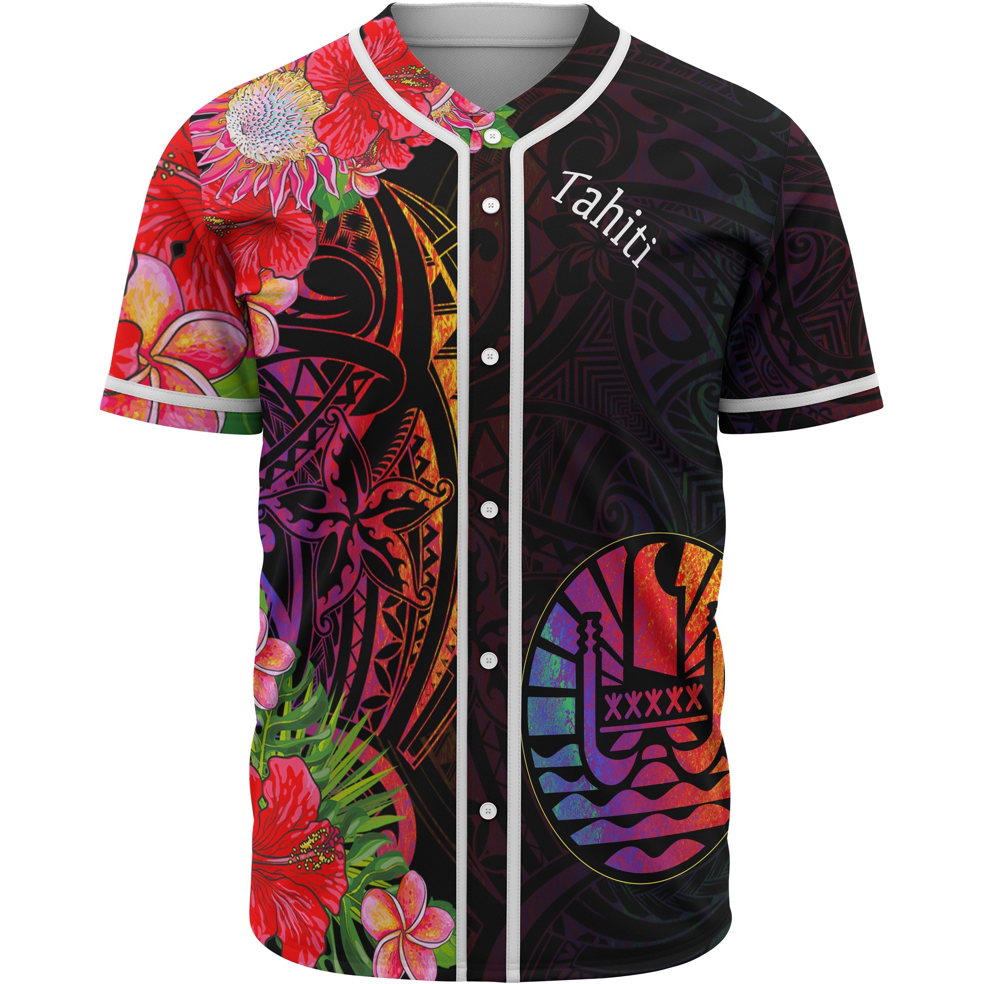 Tahiti Baseball Shirt - Tropical Hippie Style Unisex Black - Polynesian Pride