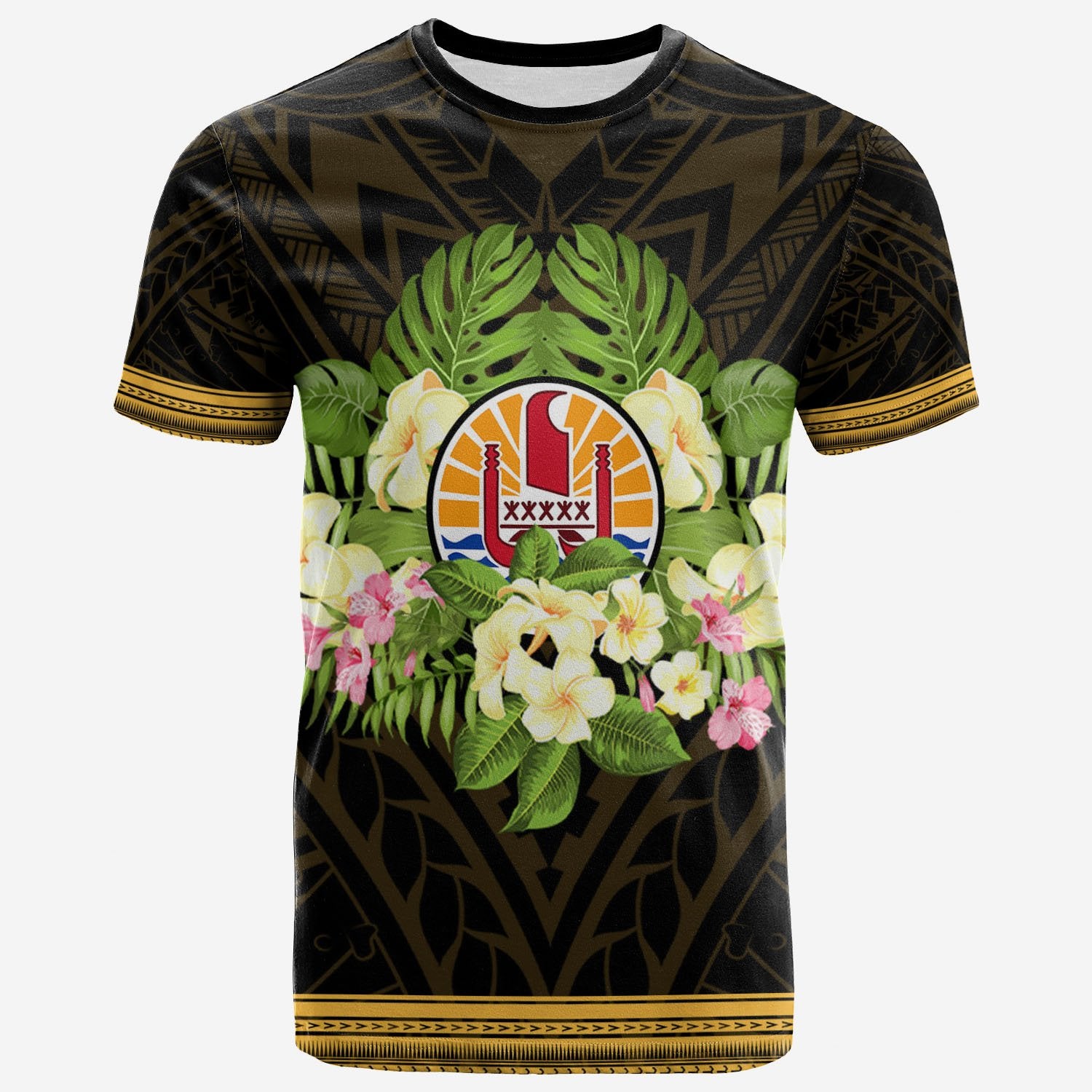 Tahiti T Shirt Polynesian Gold Patterns Collection Unisex Black - Polynesian Pride