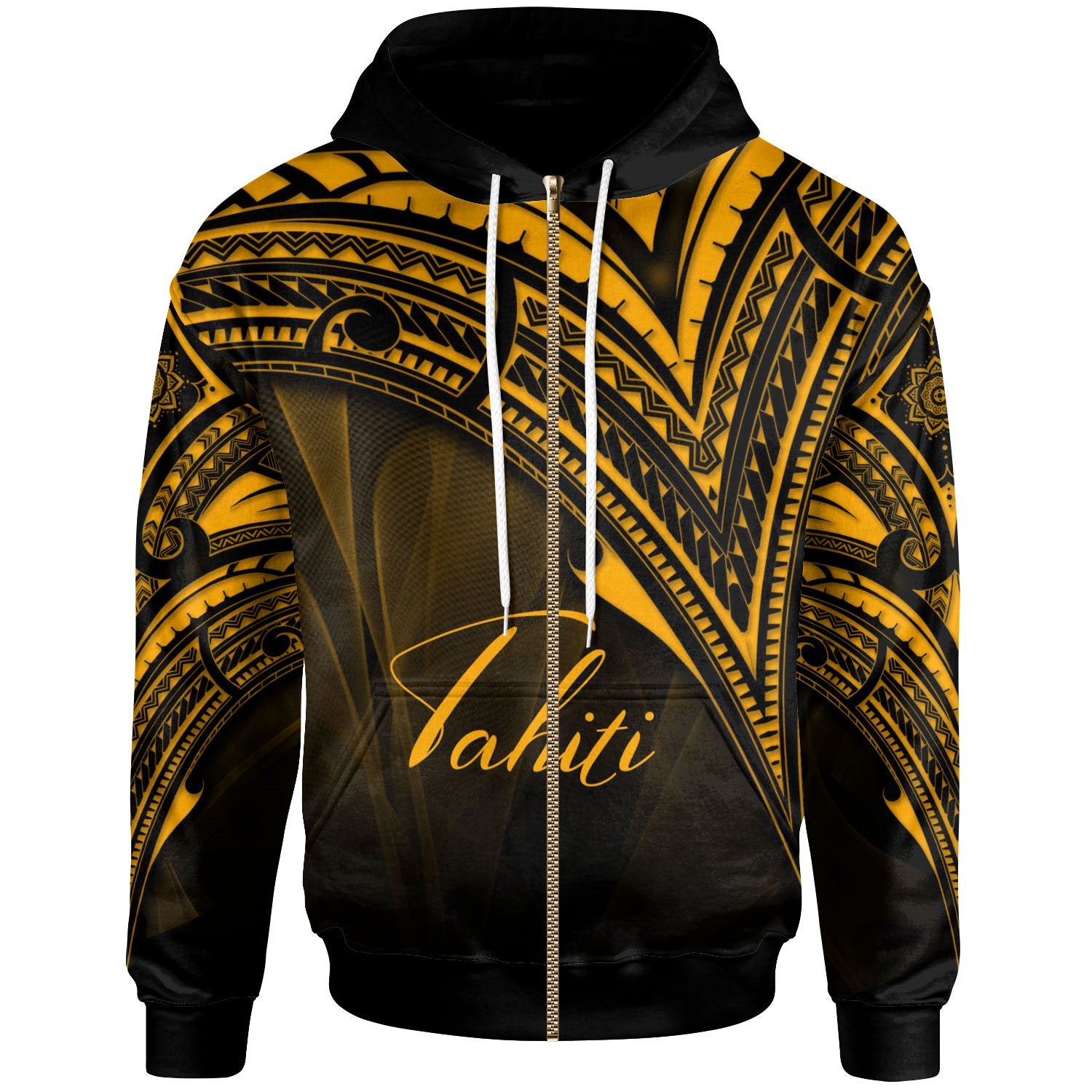 Tahiti Zip Hoodie Gold Color Cross Style Unisex Black - Polynesian Pride