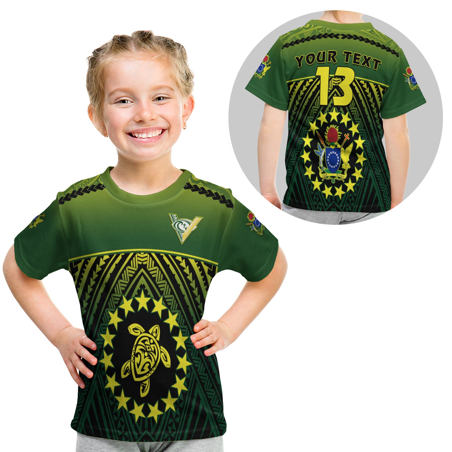 (Custom Personalised) The Kuki'S T Shirt Kid Cook Islands Rugby - Custom Text And Number LT13 Youth XL Size14 - Polynesian Pride