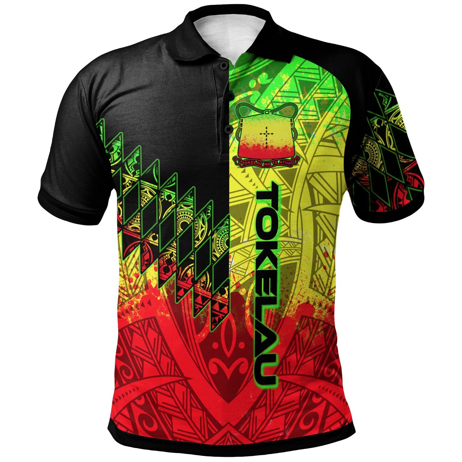 Tokelau Polo Shirt Reggage Color Symmetry Style Unisex Black - Polynesian Pride