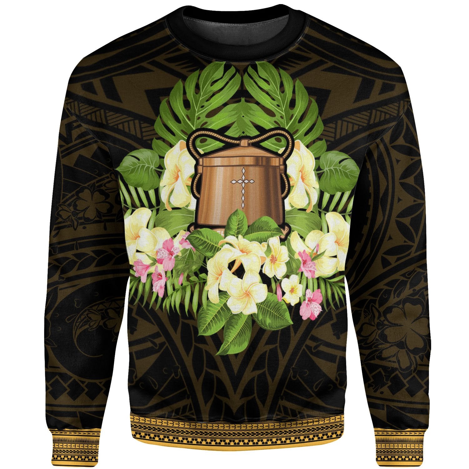 Tokelau Sweatshirt - Polynesian Gold Patterns Collection Unisex Black - Polynesian Pride