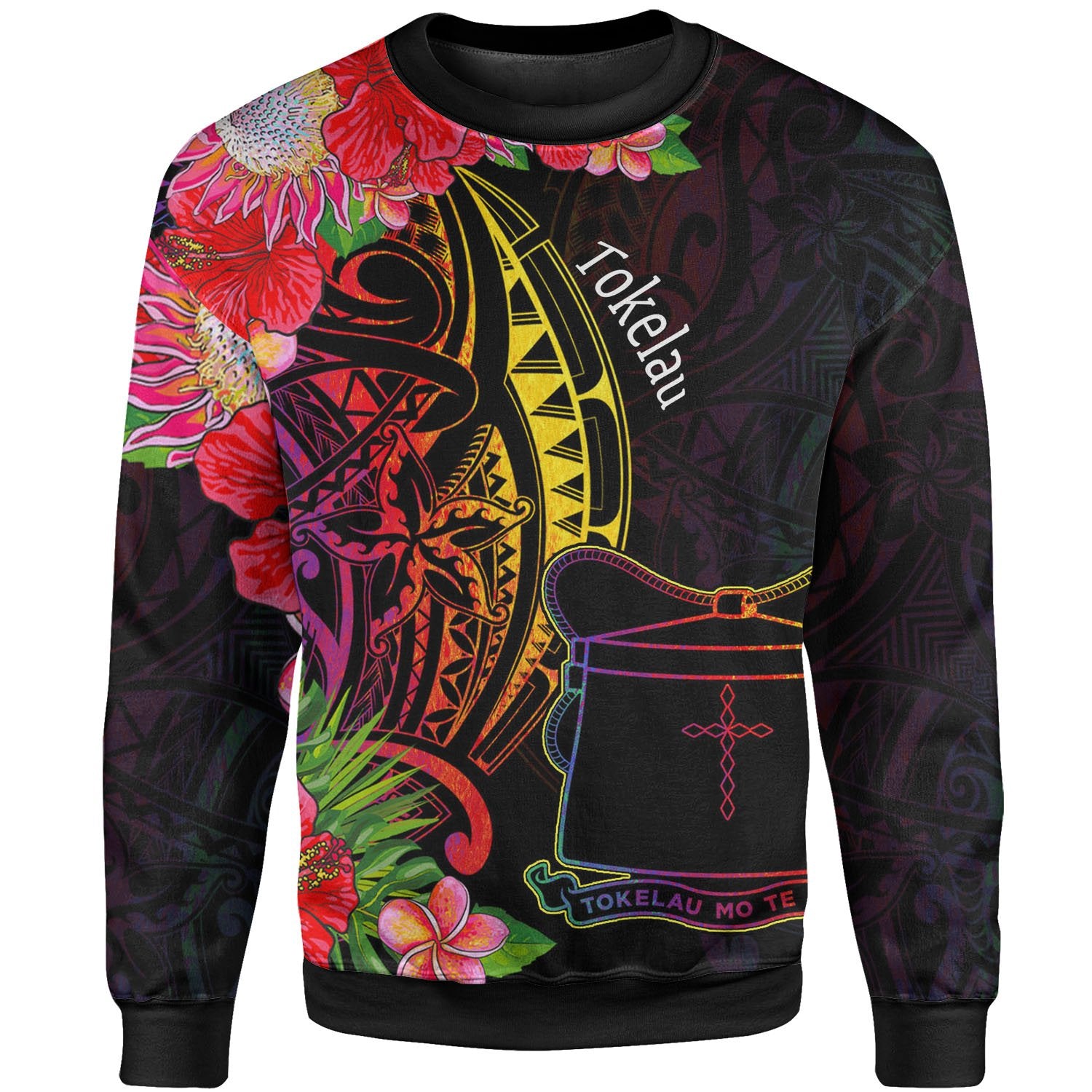 Tokelau Sweatshirt - Tropical Hippie Style Unisex Black - Polynesian Pride