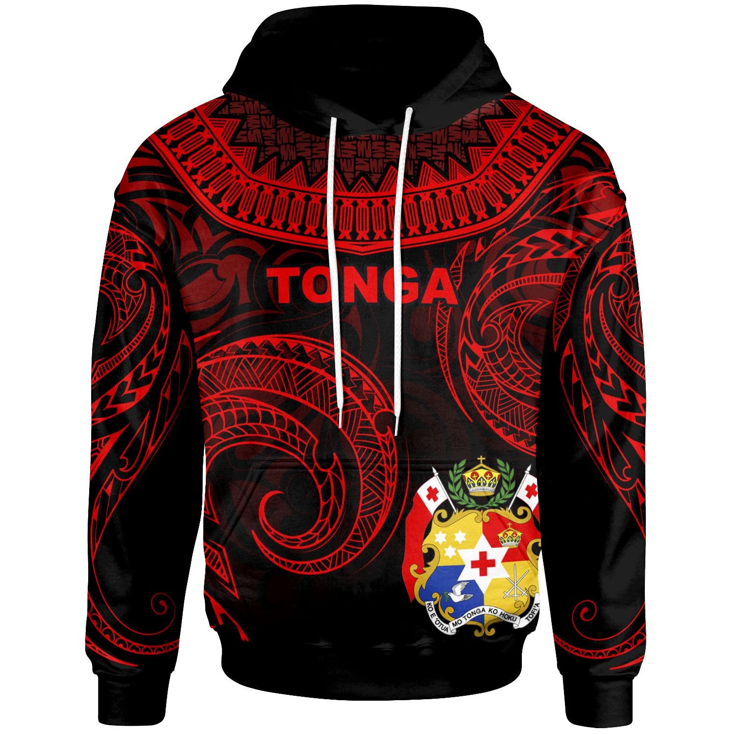 Tonga Hoodie Palm Leaf Texture Red Unisex Red - Polynesian Pride