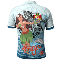 Tonga Polo Shirt Polynesian Girls With Shark - Polynesian Pride