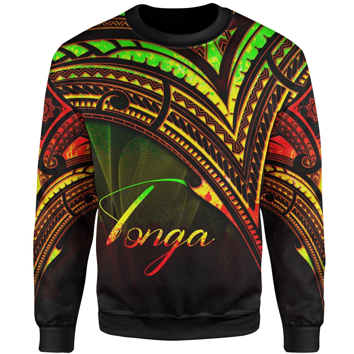 Tonga Sweatshirt - Cross Style Reggae Color Unisex Black - Polynesian Pride