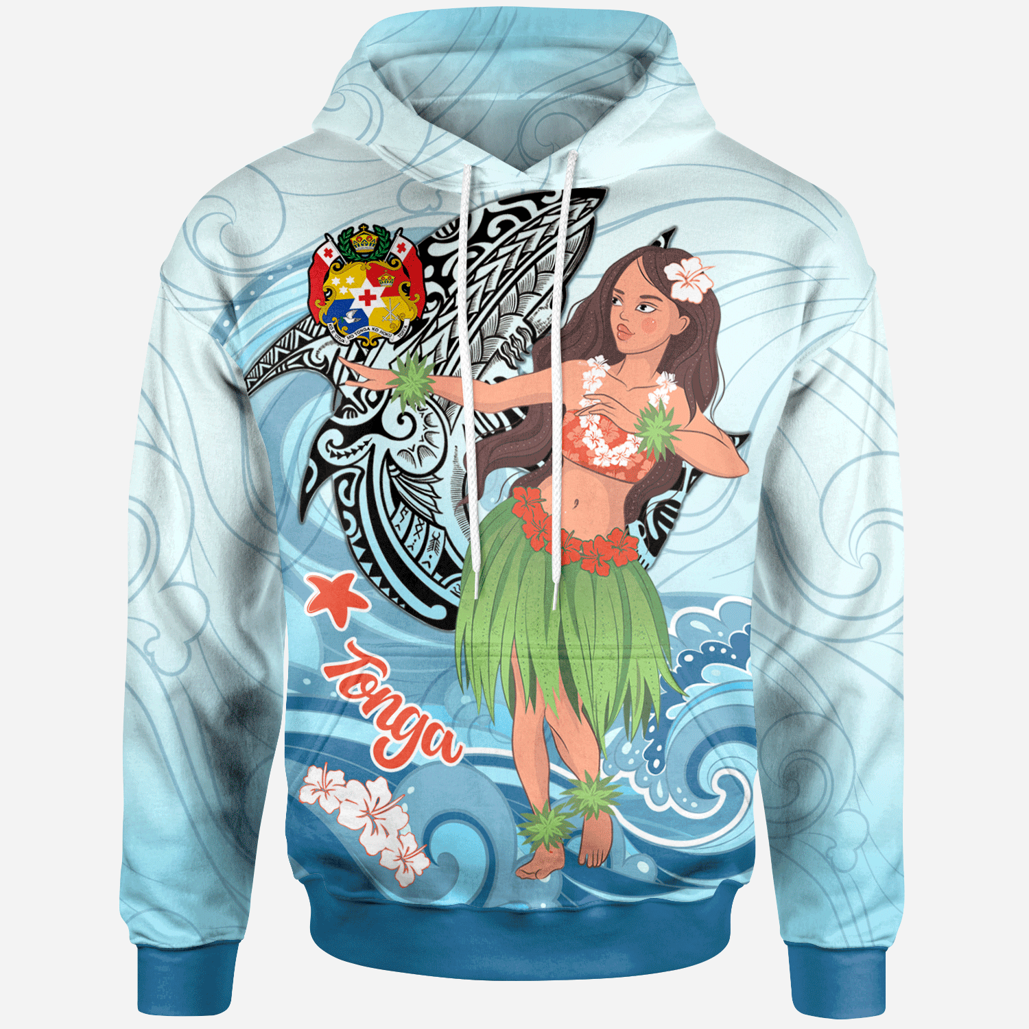 Tonga Hoodie Polynesian Girls With Shark Unisex Blue - Polynesian Pride