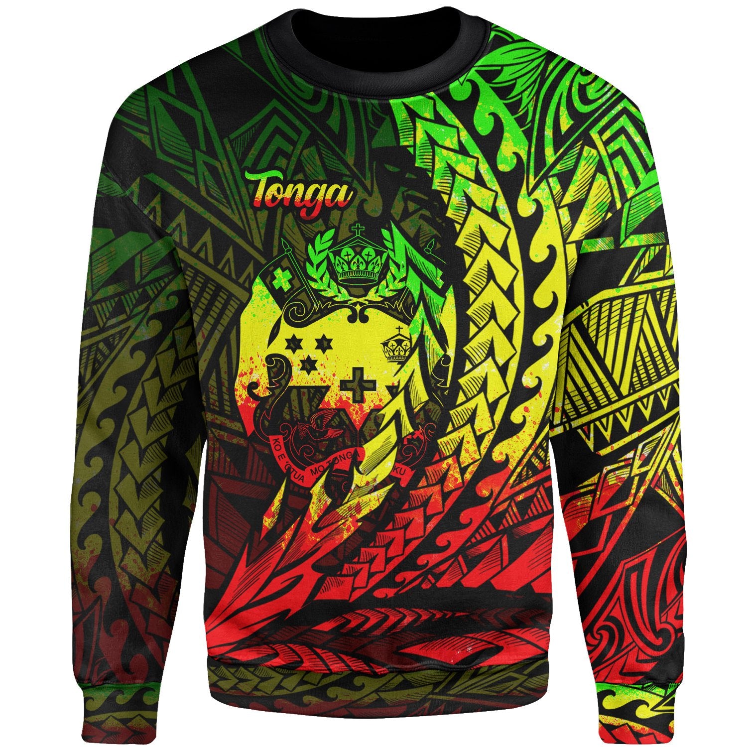 Tonga Sweatshirt - Wings Style Reggae Color Unisex Black - Polynesian Pride