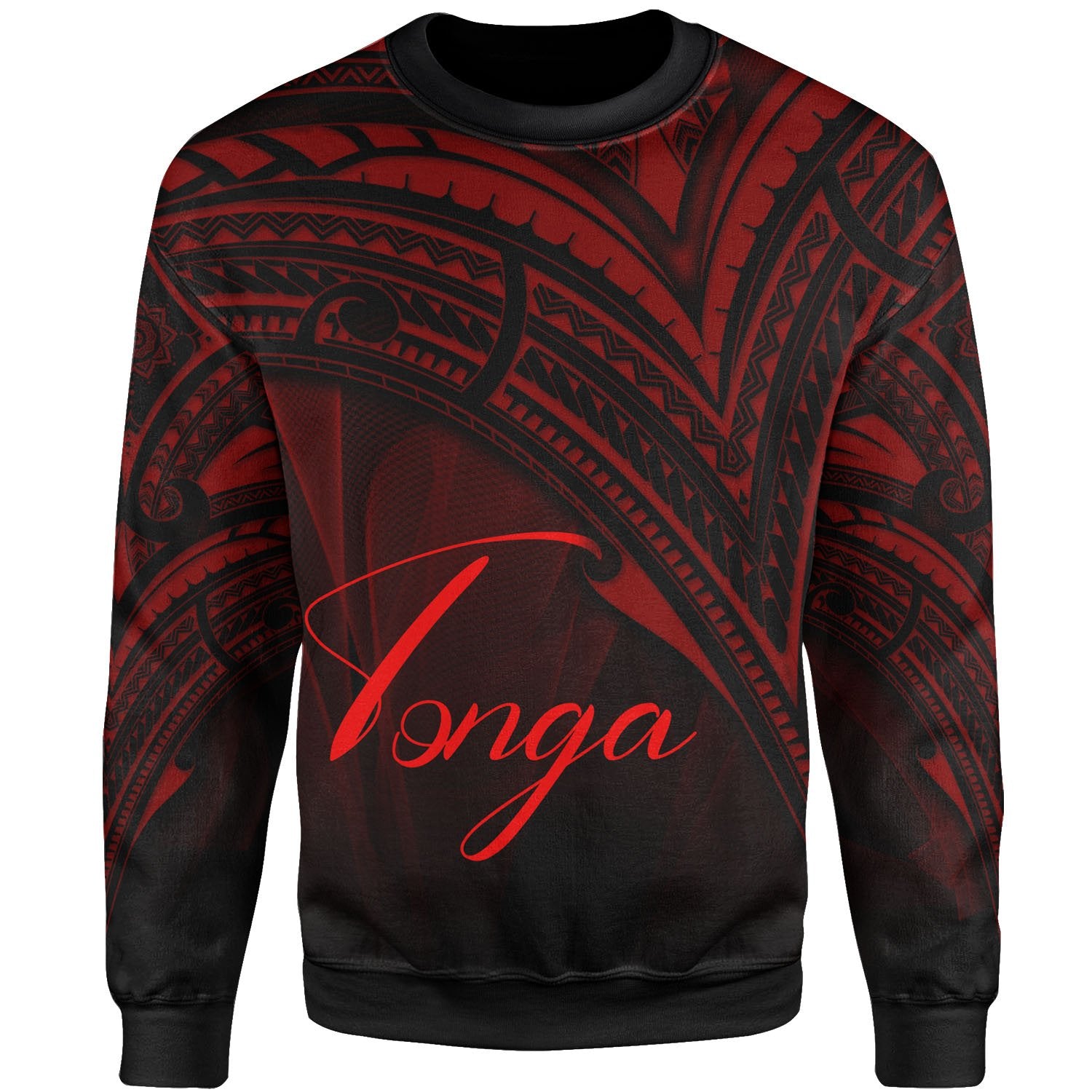 Tonga Sweatshirt - Cross Style Red Color Unisex Black - Polynesian Pride