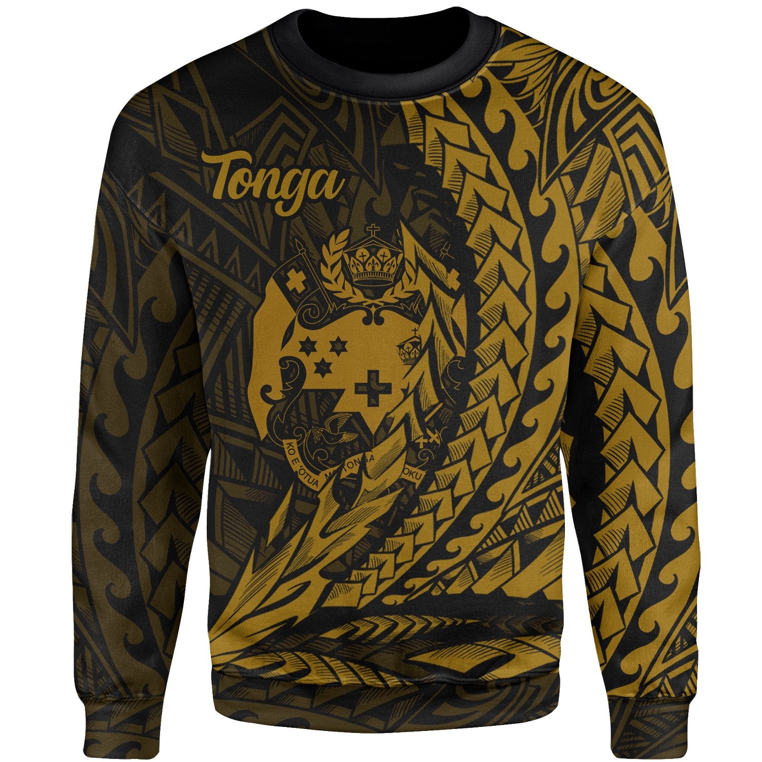 Tonga Sweatshirt - Wings Style Gold Color Unisex Gold - Polynesian Pride