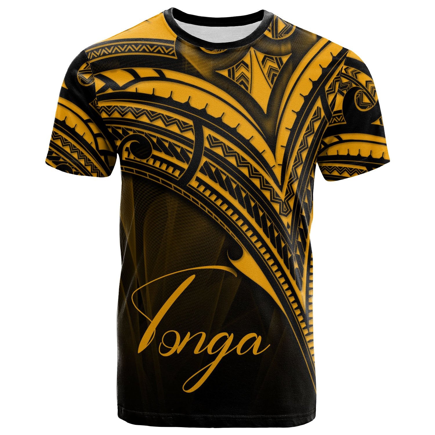 Tonga T Shirt Gold Color Cross Style Unisex Black - Polynesian Pride