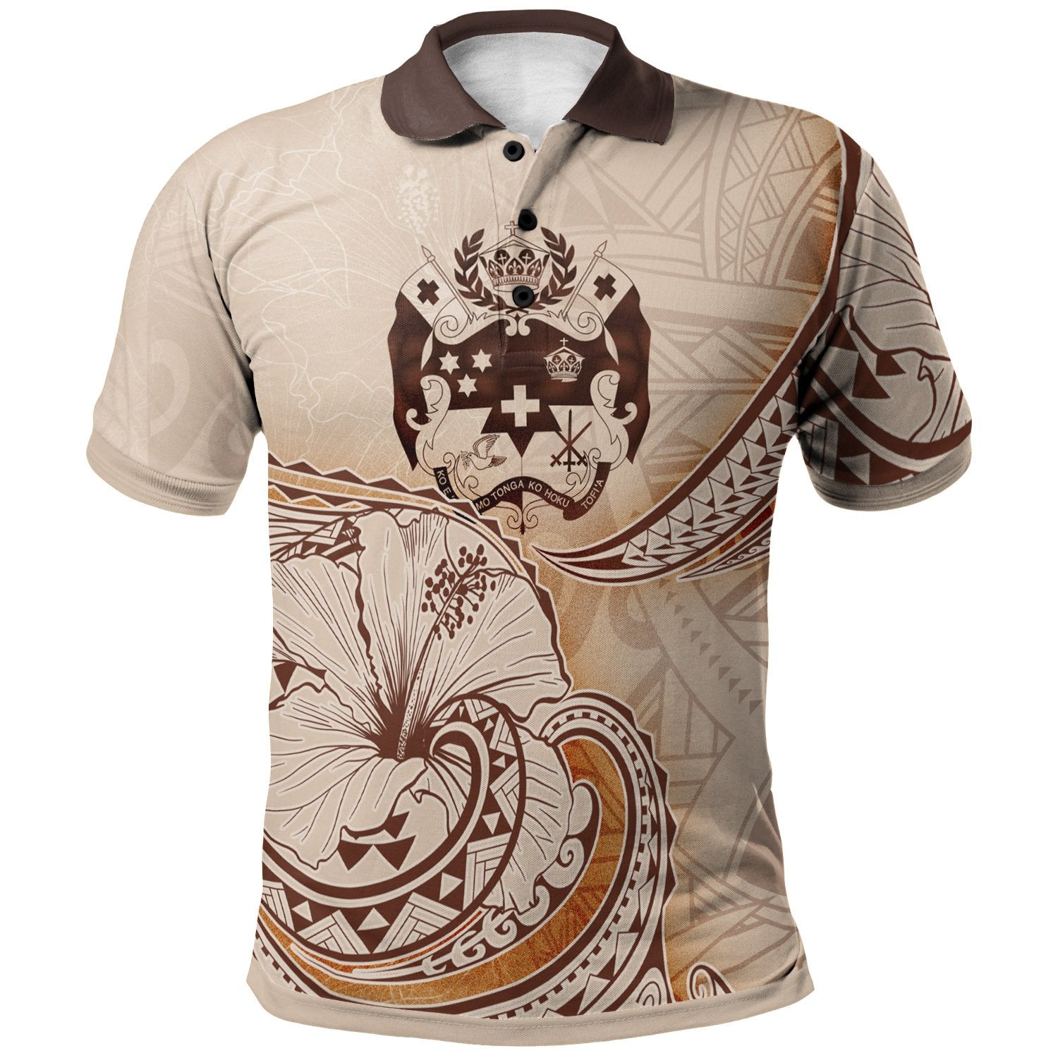 Tonga Polo Shirt Hibiscus Flowers Vintage Style Unisex Nude - Polynesian Pride