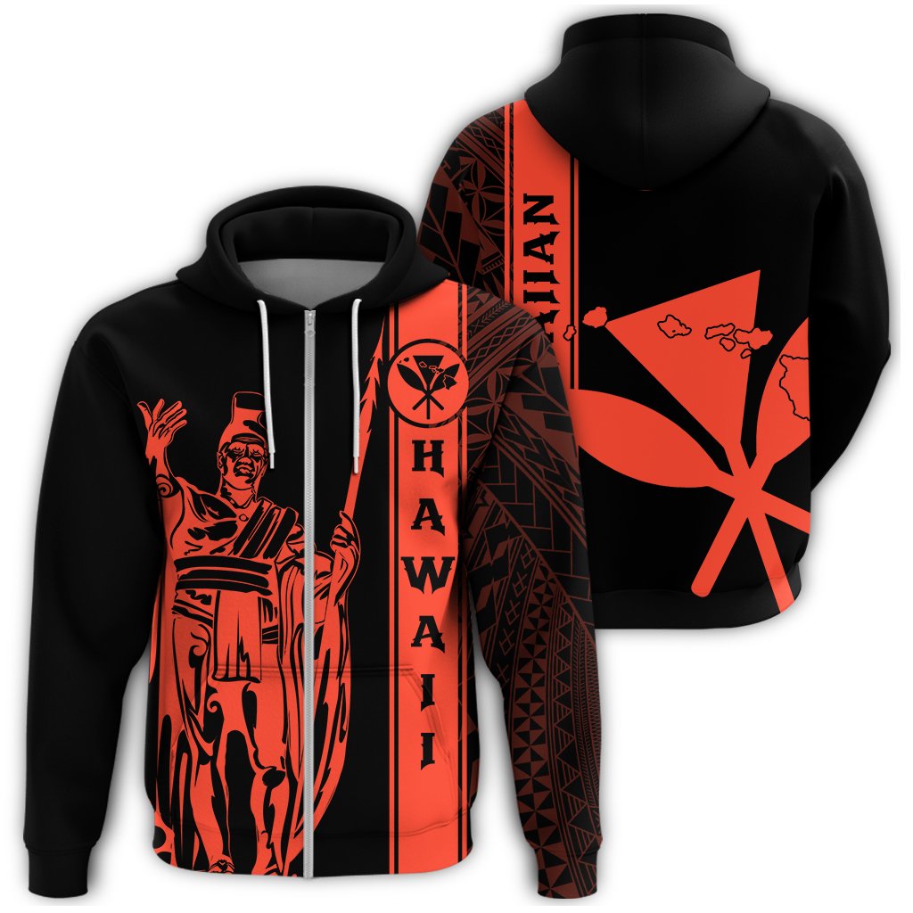 Kanaka Map King Orange Zipper Hoodie Edgar Style Unisex Orange - Polynesian Pride