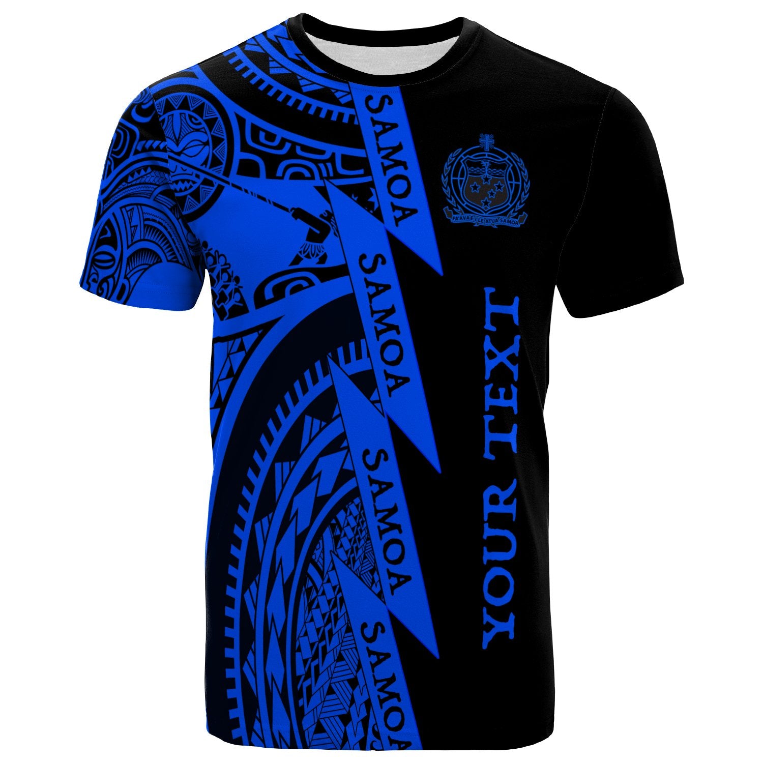 (Custom Text) Samoa T Shirt Samoan Coat of Arms Polynesian Tattoo Blue New Unisex Blue - Polynesian Pride