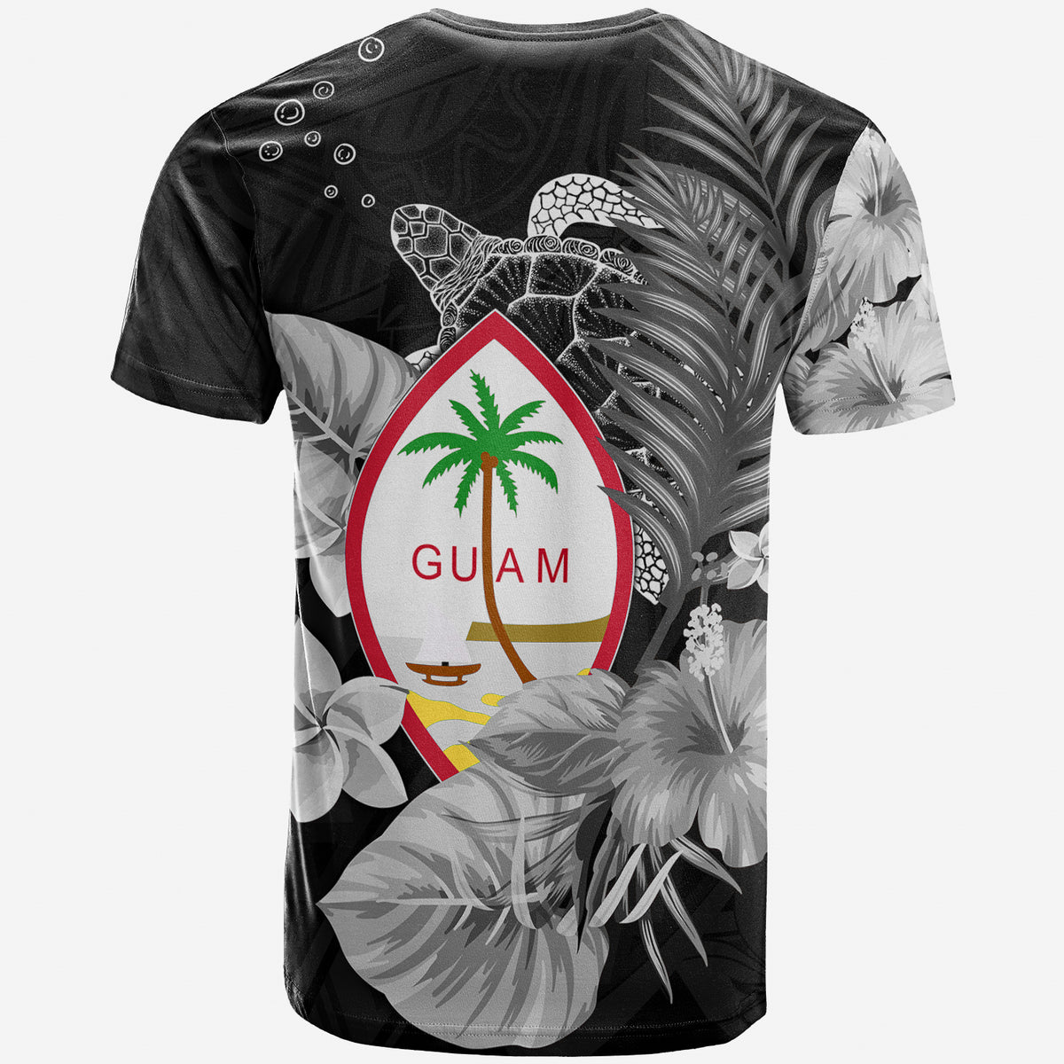 Guam Seal T Shirt Polynesian Turtle with Flowers Version White LT13 - Polynesian Pride