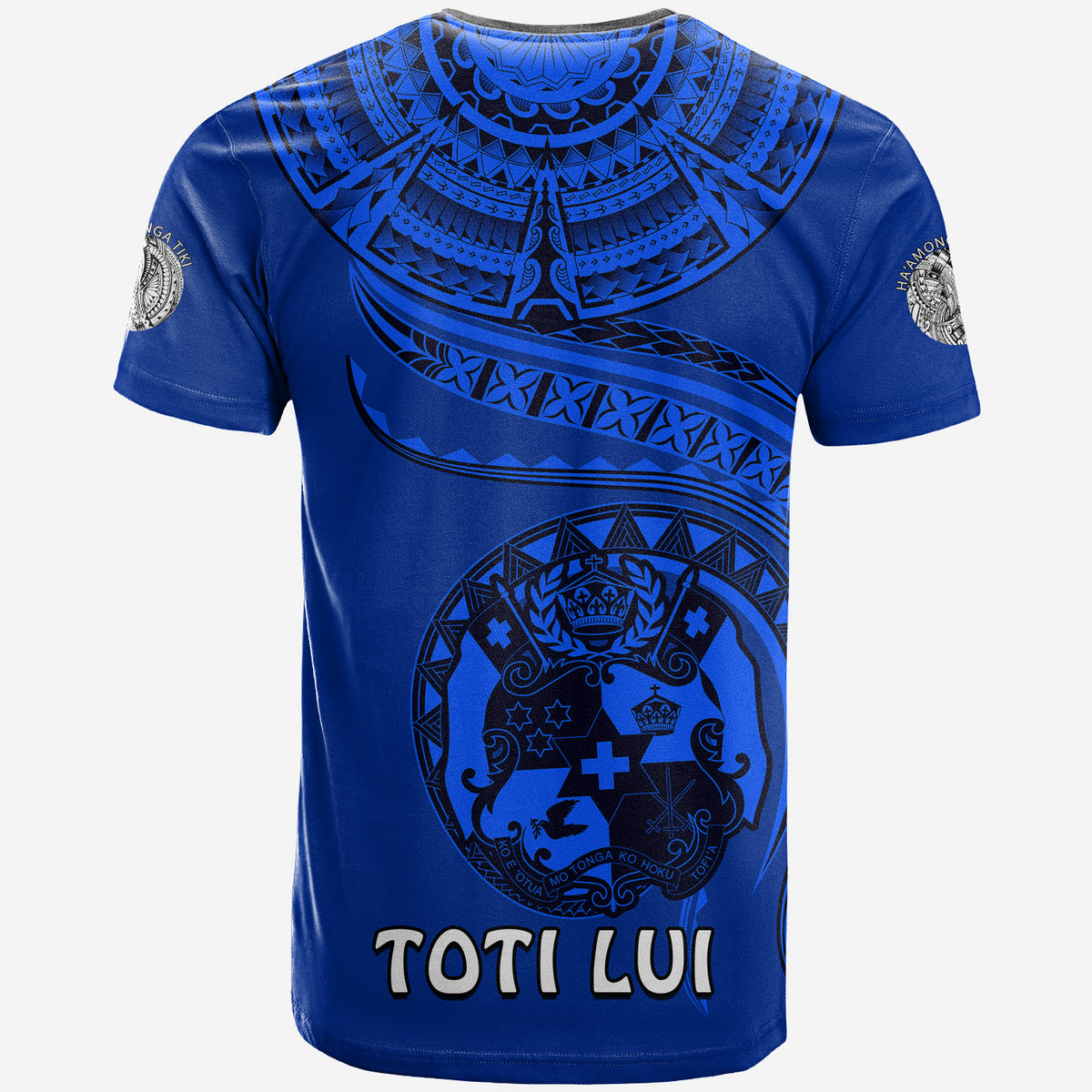 (TOKO ofA TOTI LUI) Tonga Polynesian T Shirt Tonga Waves Mix Logo Blue Black LT13 - Polynesian Pride
