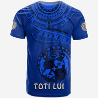 (TOKO ofA TOTI LUI) Tonga Polynesian T Shirt Tonga Waves Mix Logo Blue Black LT13 - Polynesian Pride