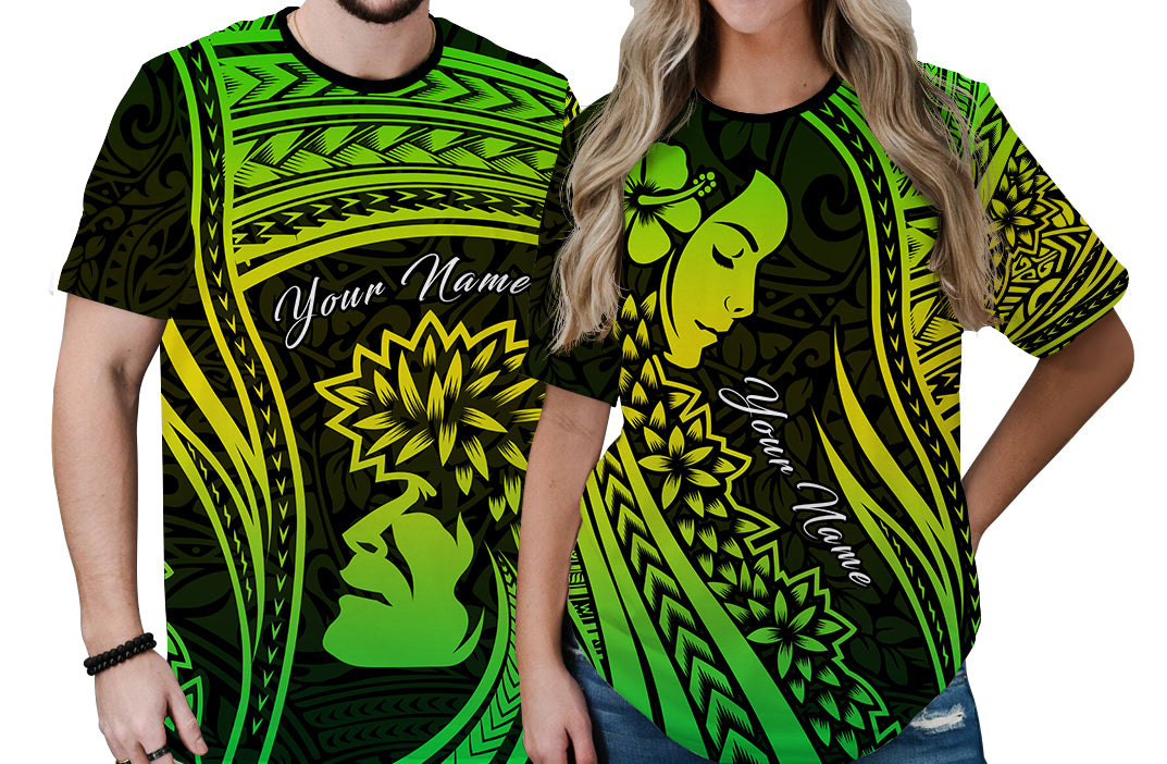 Custom Polynesian Valentine Couple T Shirt I LOVE YOU Hibiscus Style Green LT13 6XL - Polynesian Pride