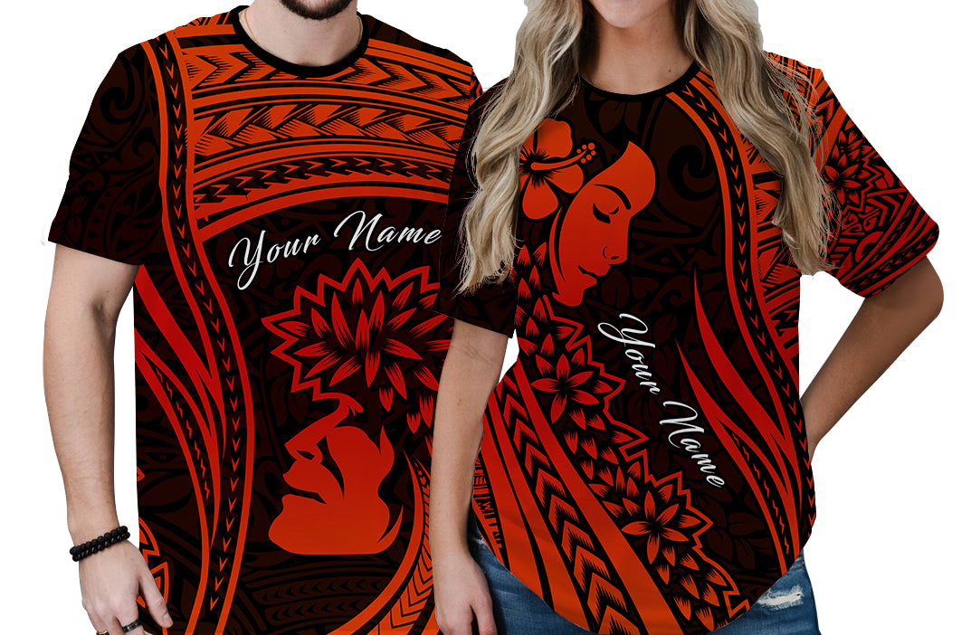 Custom Polynesian Valentine Couple T Shirt I LOVE YOU Hibiscus Style Red LT13 6XL - Polynesian Pride