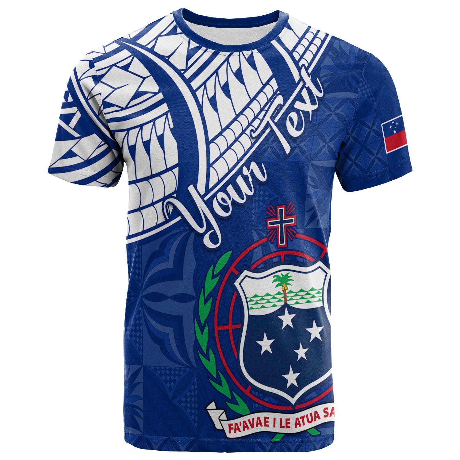 Custom Samoa Siapo T Shirt Sporty Mix Barkcloth Panel LT13 Adult Blue - Polynesian Pride