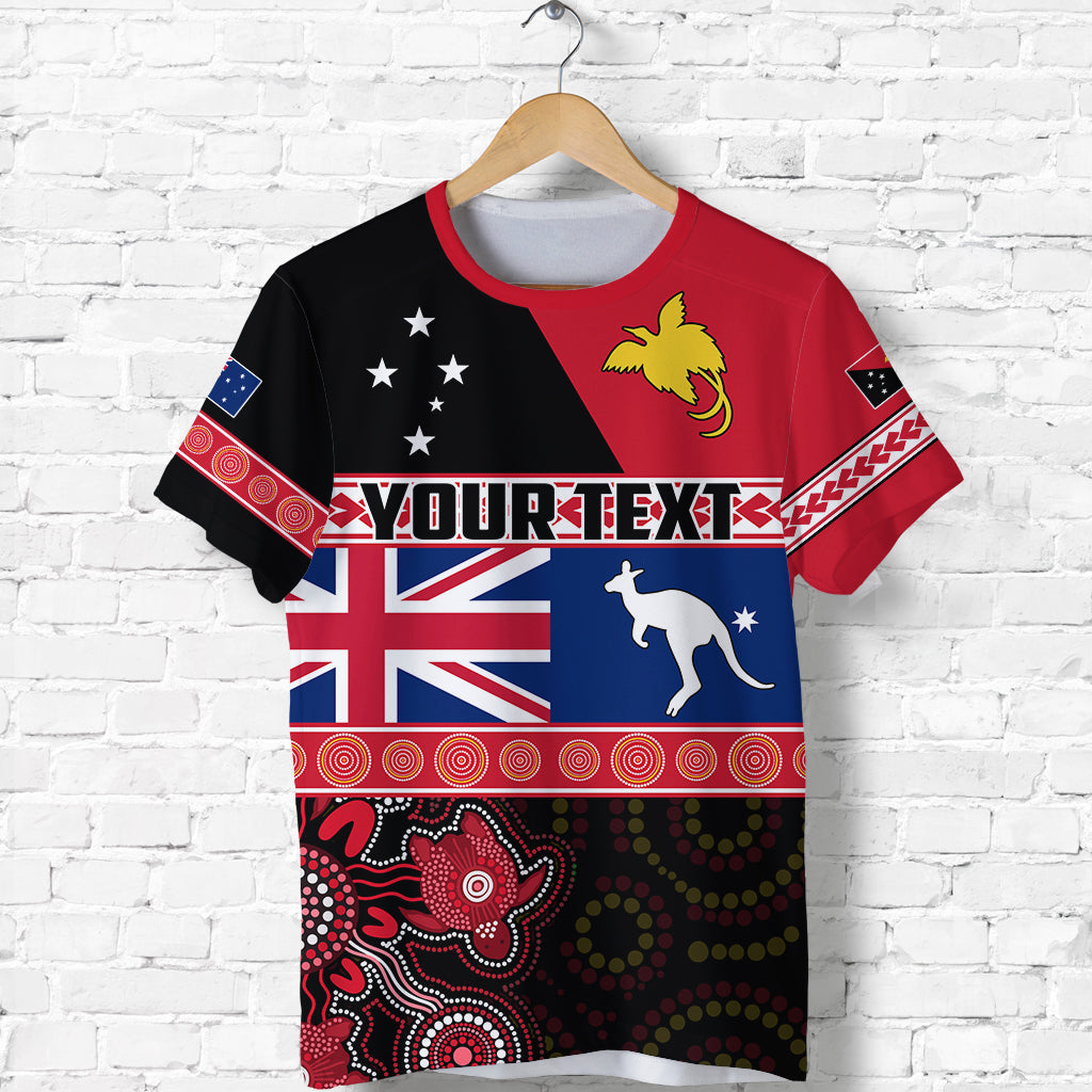 Custom Papua New Guinea and Australia T Shirt Aboriginal PNG and AUS LT13 Unisex Black - Polynesian Pride