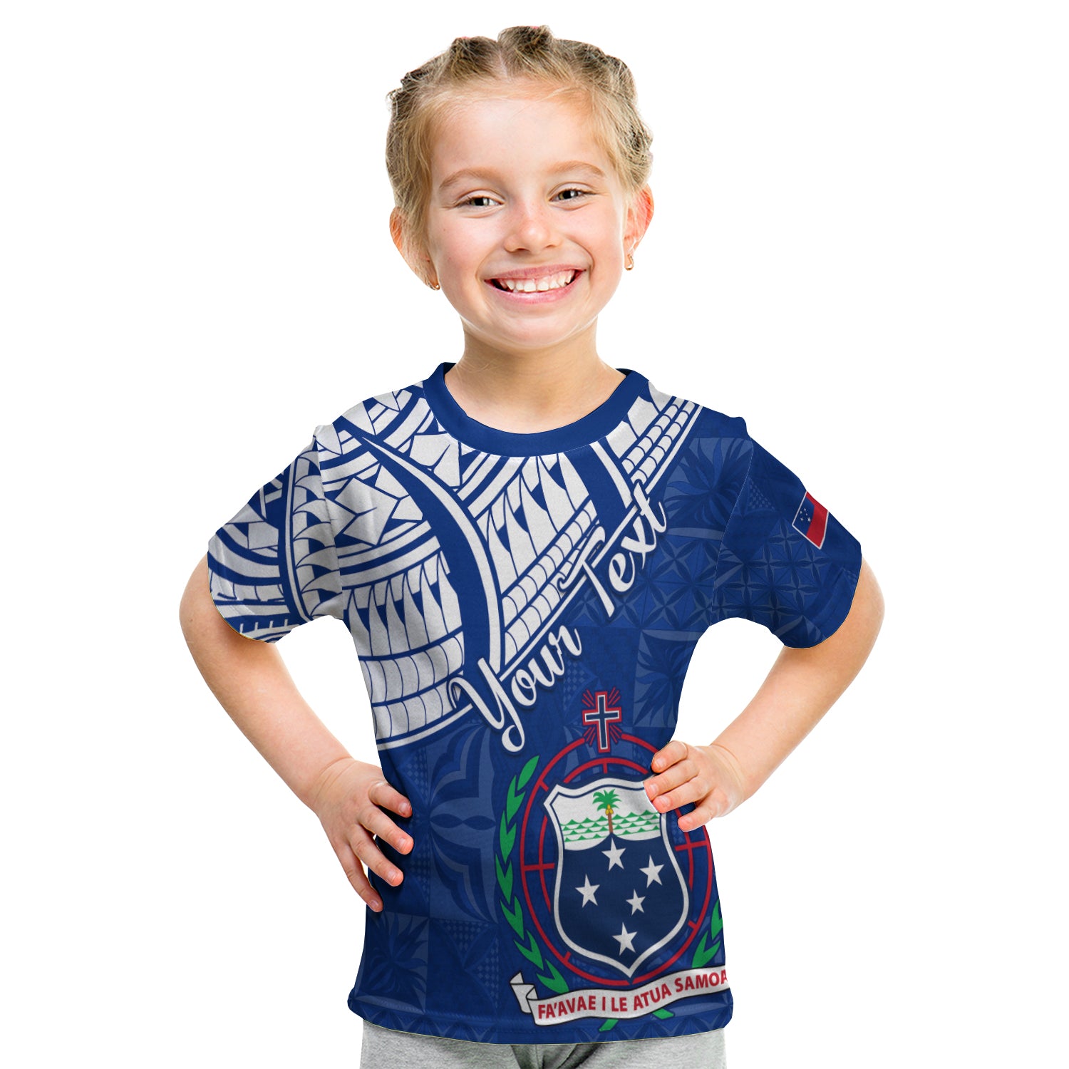 (Custom Personalised) Samoa Siapo T Shirt KID Sporty Mix Barkcloth Panel LT13 - Polynesian Pride