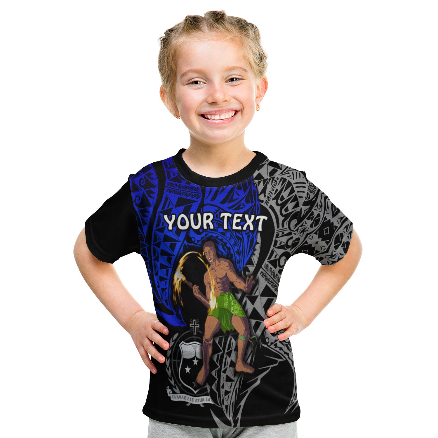 (Custom Personalised) Siva Samoa T Shirt Kid Samoan Dance Mix Blue Polynesian LT13 Youth XL Size14 - Polynesian Pride