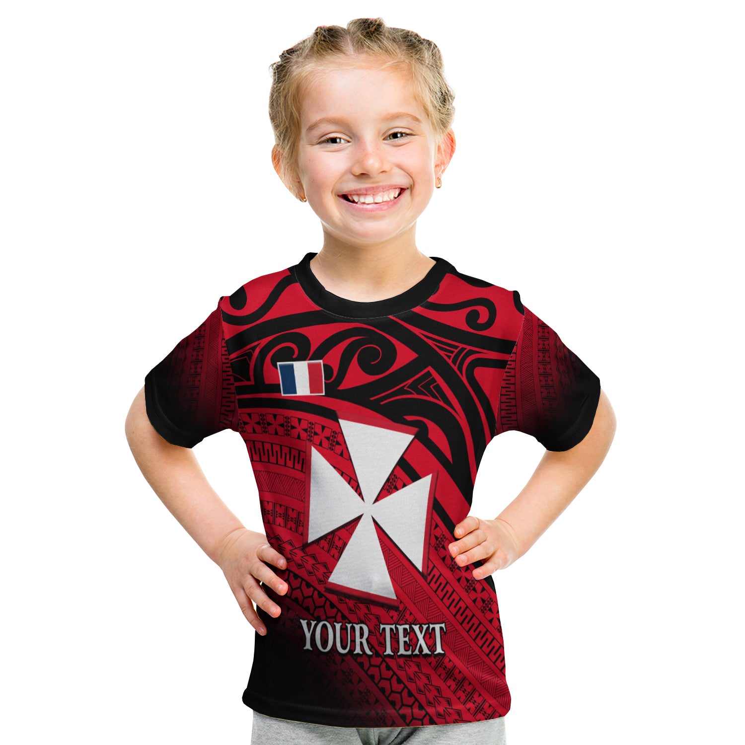 (Custom Personalised) Uvea Chiefdom Wallis et Futuna T Shirt KID Polynesian Pattern and Flag LT13 - Polynesian Pride