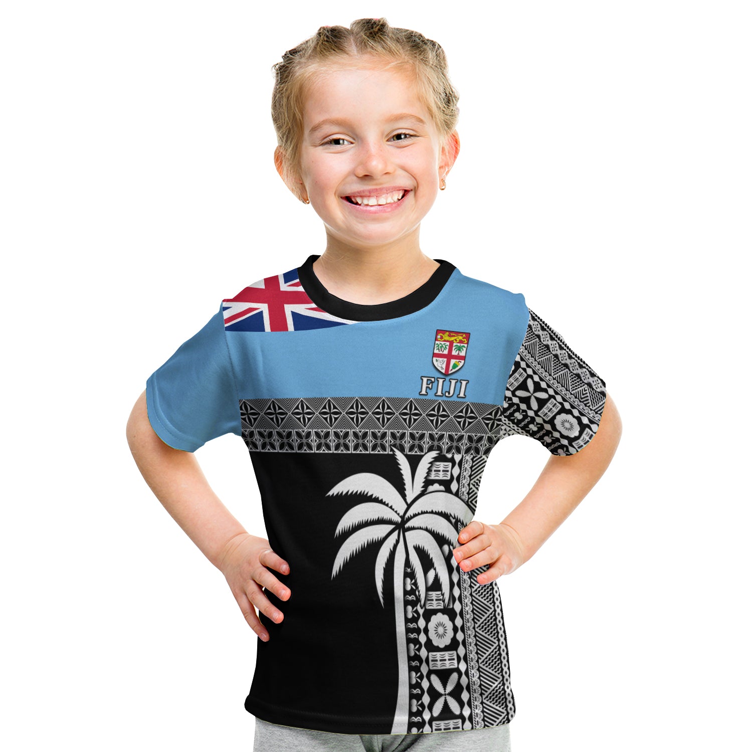 Fiji Tapa Pattern T Shirt Kid Coconut Tree LT13 - Polynesian Pride