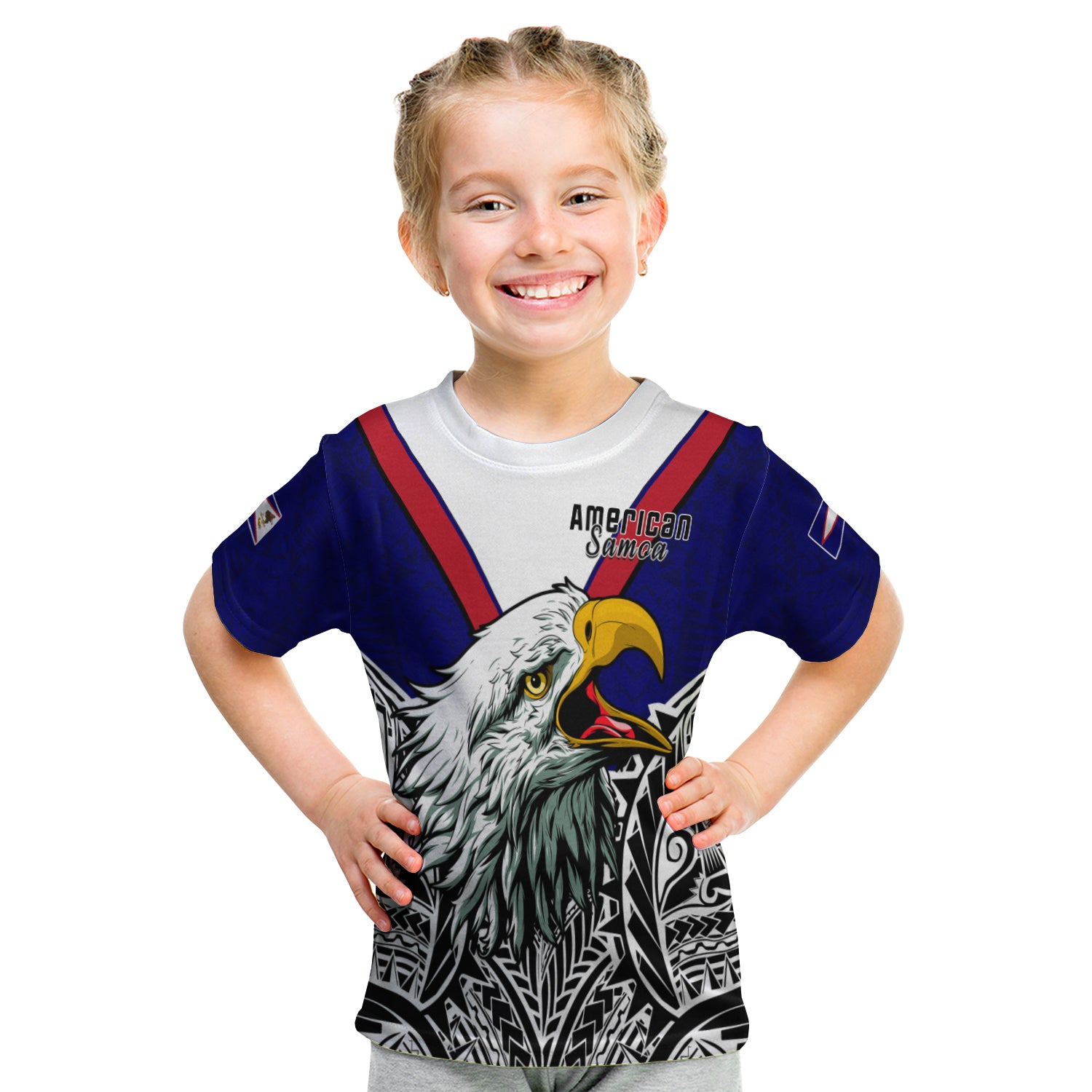 American Samoa T Shirt KID Bald Eagle Mix Polynesian LT13 Youth XL Size14 - Polynesian Pride