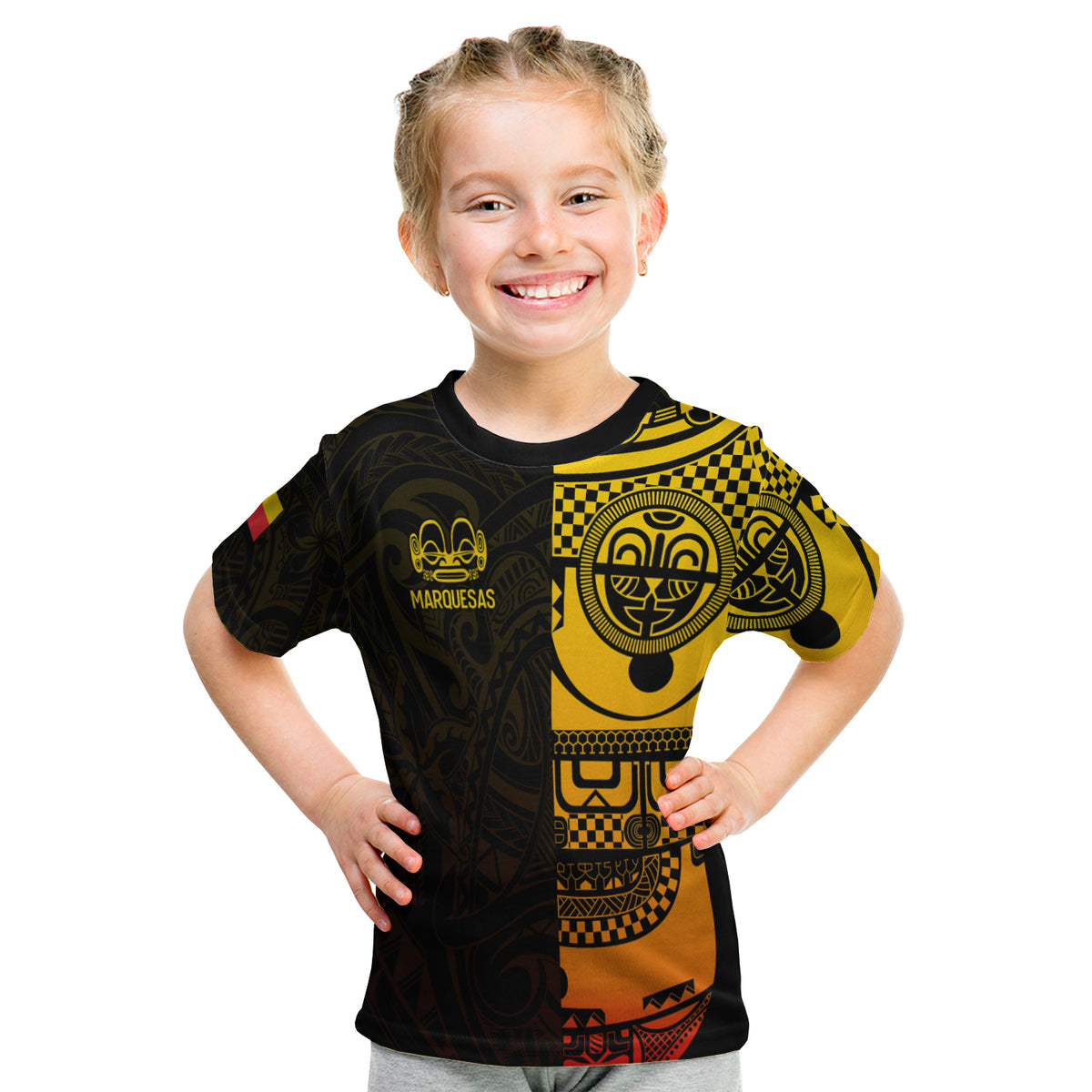 Marquesas Islands Tiki T Shirt Kid Gradient Marquesan Tattoo LT13 Youth XL Size14 - Polynesian Pride